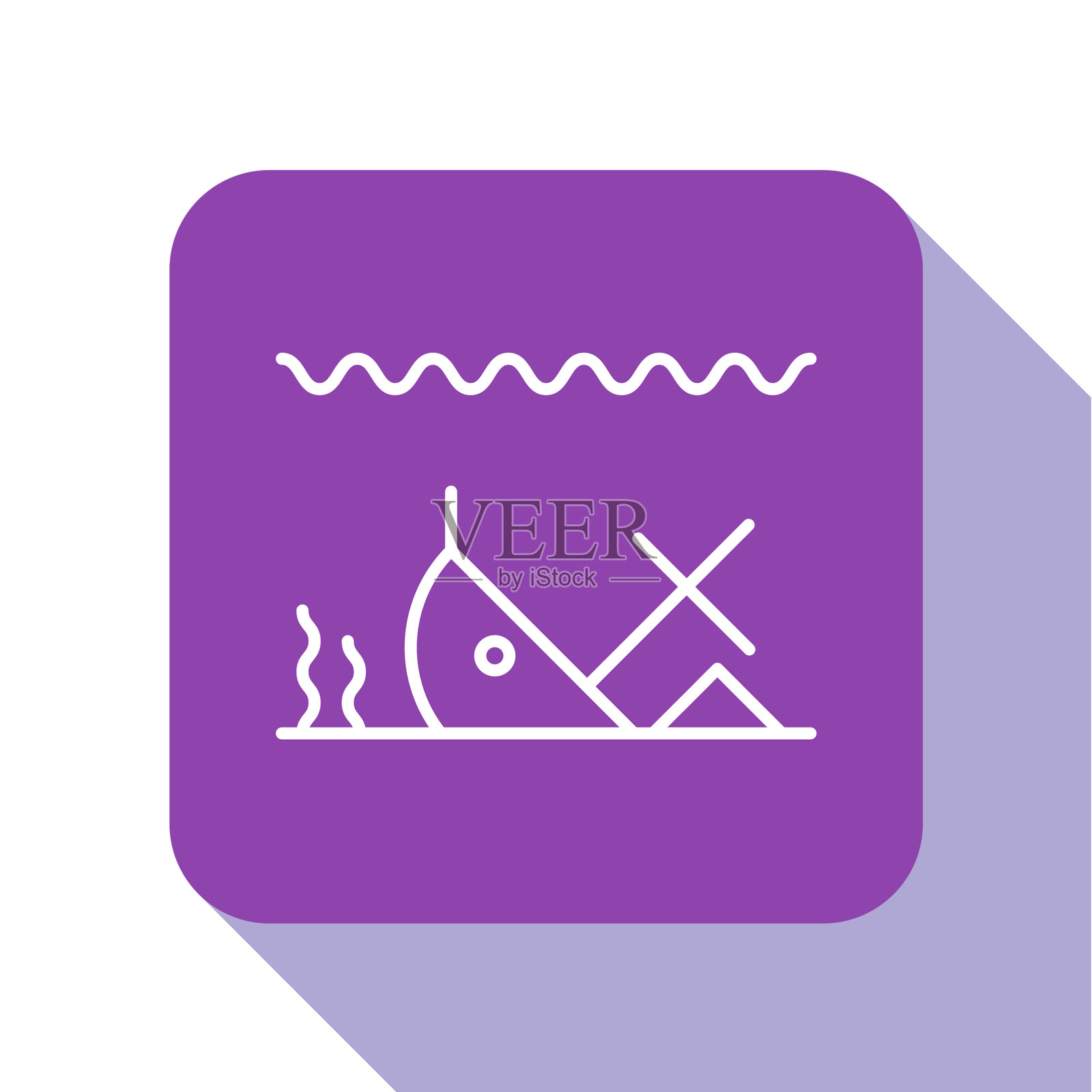 海底沉船的白线插画图片素材