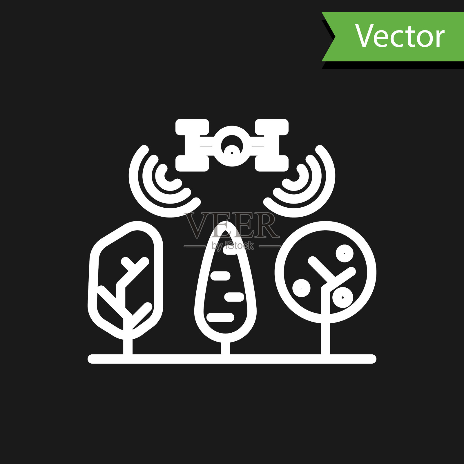 有无人机控制和树木的白线智能农场插画图片素材