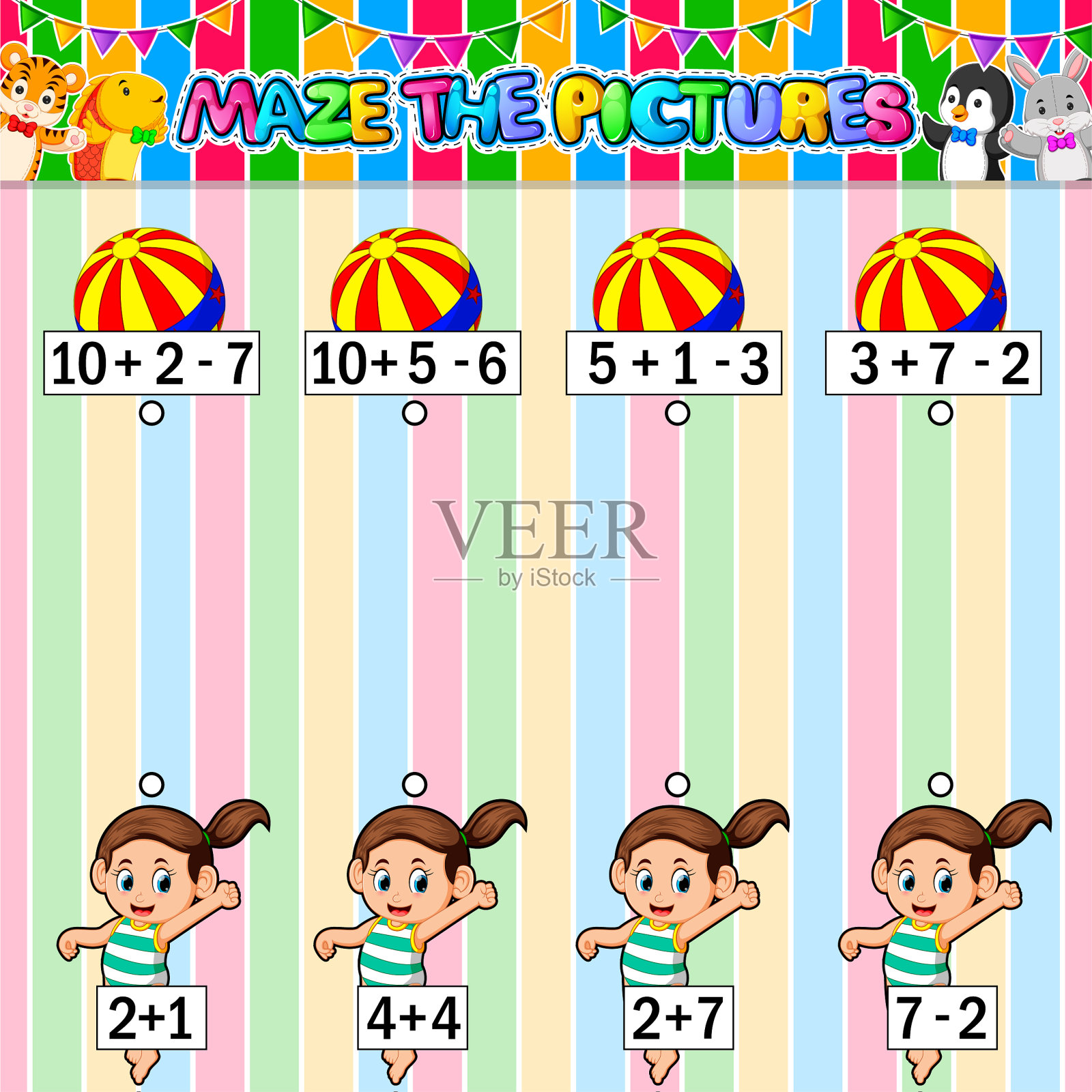 作业表与练习的儿童对加法插画图片素材