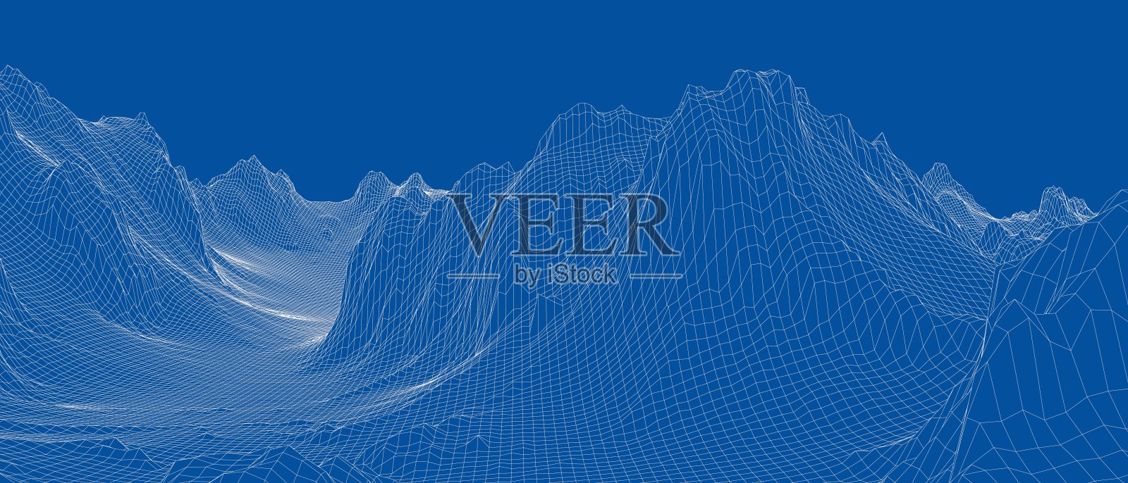 抽象的三维线框景观。Blueprint样式插画图片素材