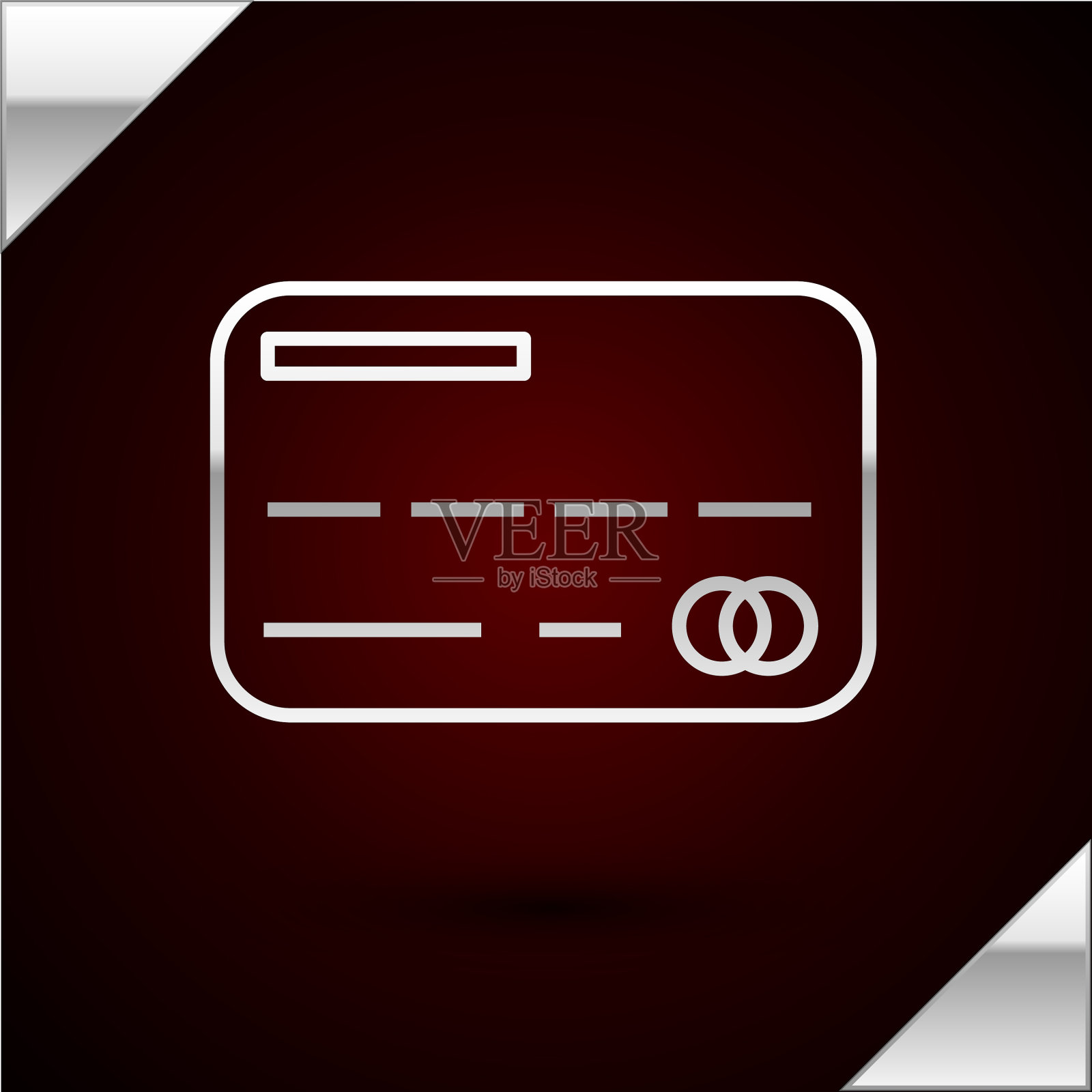 银线信用卡图标孤立在暗红色插画图片素材