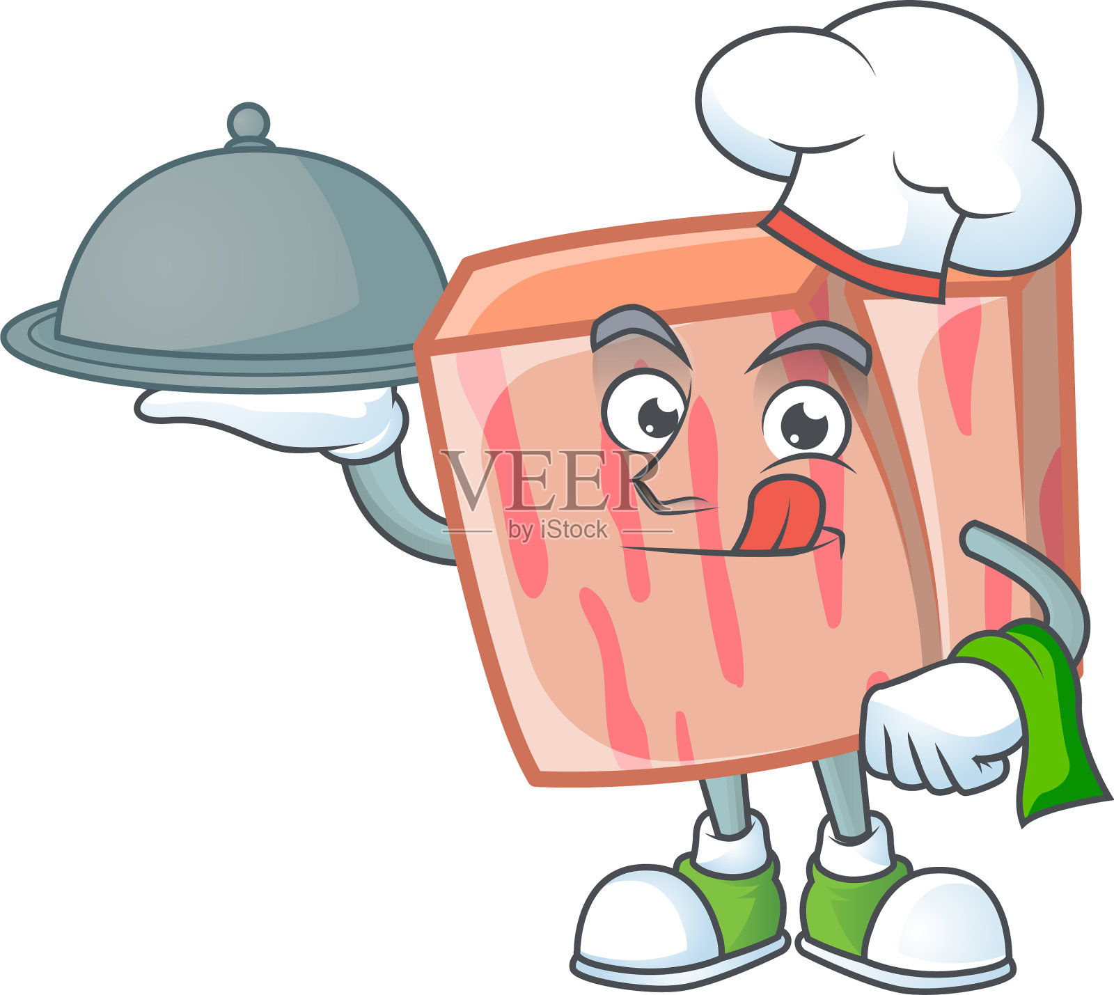 肉与厨师持食物性状上的白色插画图片素材