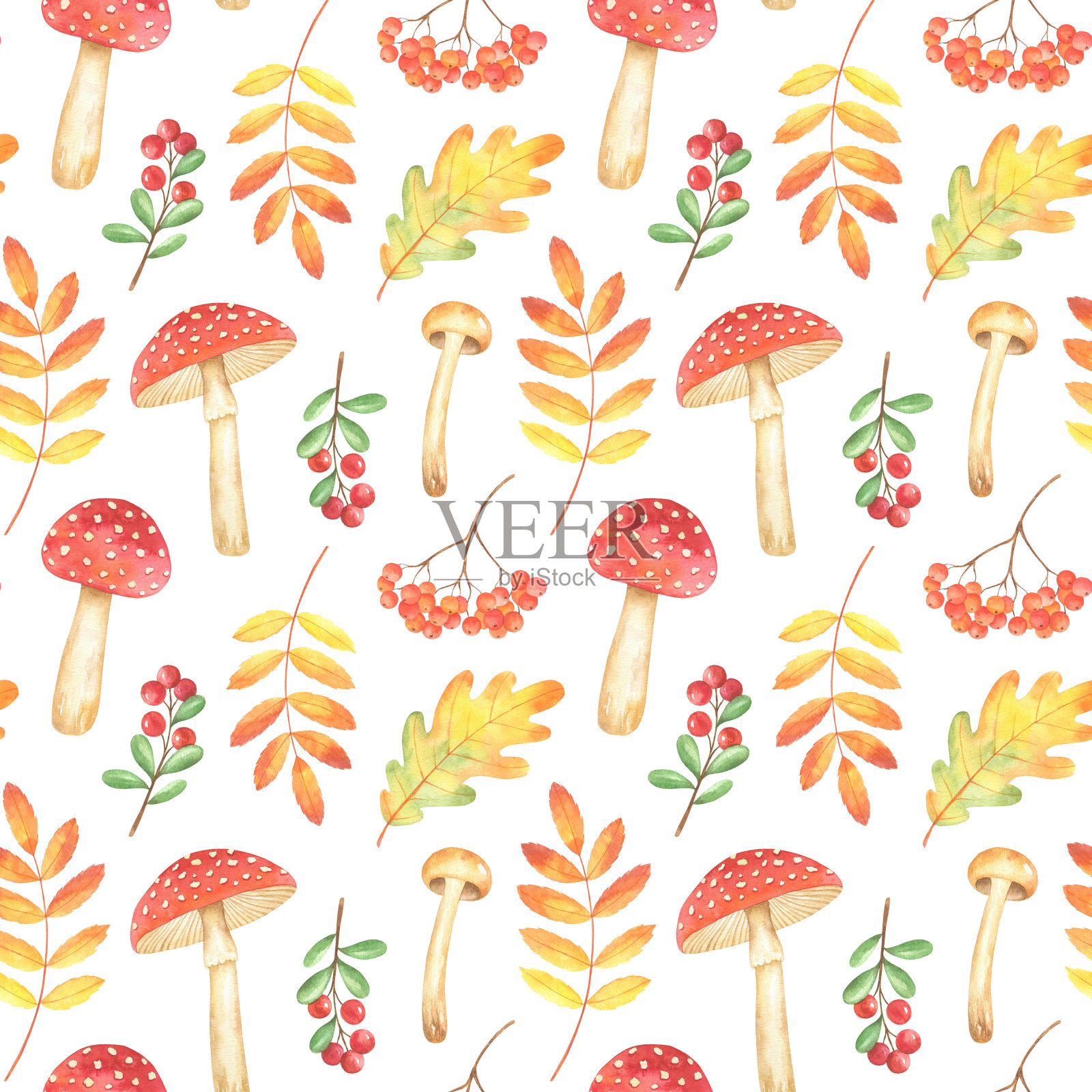 水彩蘑菇模式插画图片素材