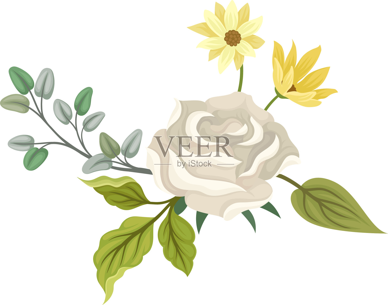 花白玫瑰复古花边装饰插画图片素材