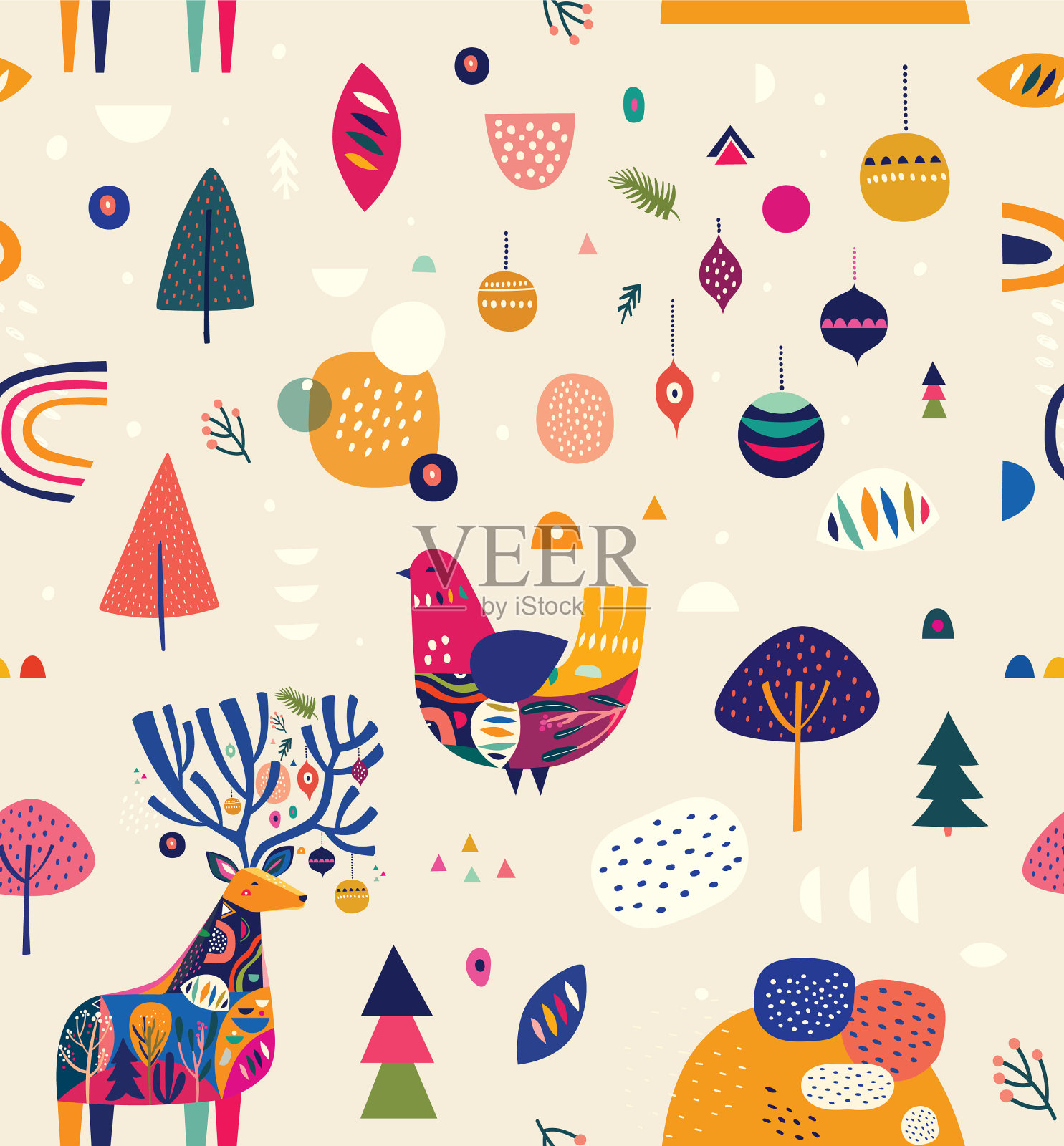 圣诞节无缝模式插画图片素材