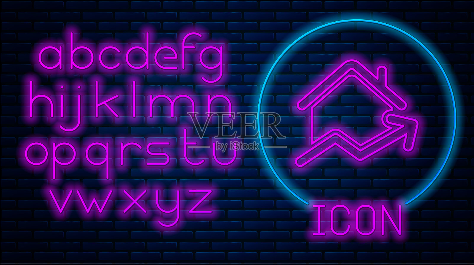 发光的霓虹灯上升成本住房图标孤立插画图片素材