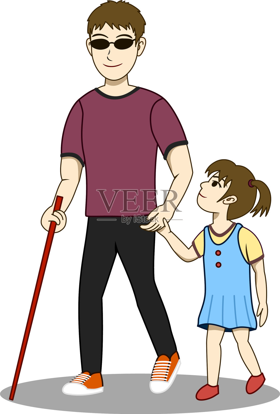 盲人和女儿走路设计元素图片