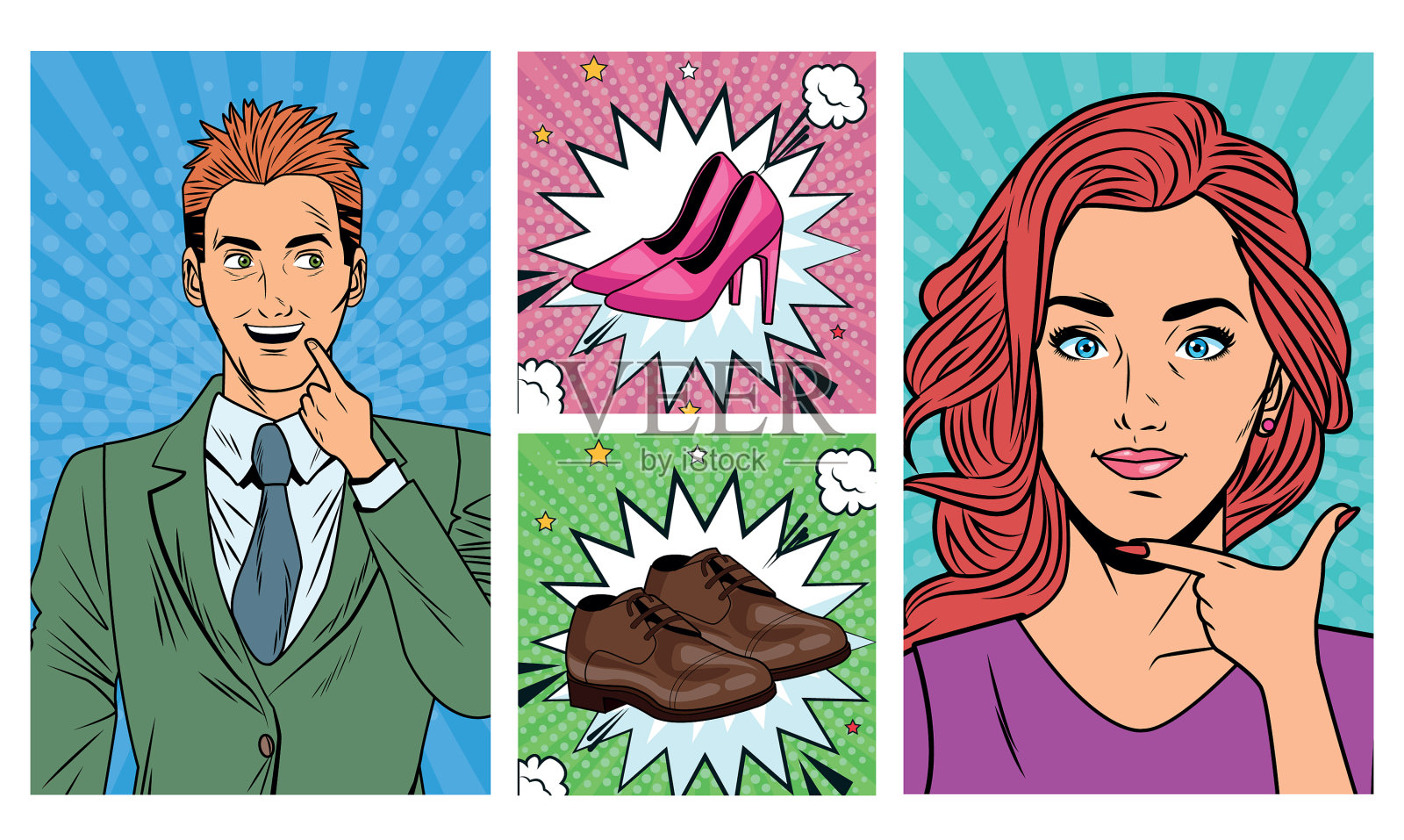 商业夫妇与鞋子配件流行艺术插画图片素材