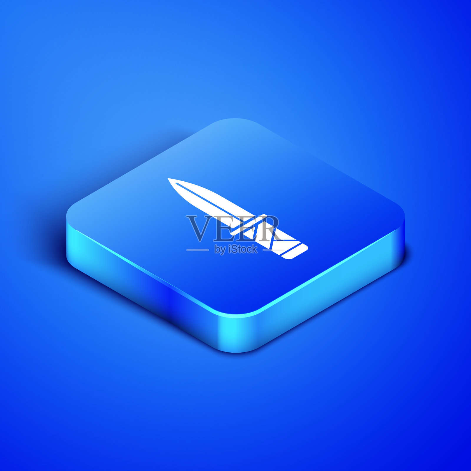 等距军用刀图标孤立在蓝色图标素材