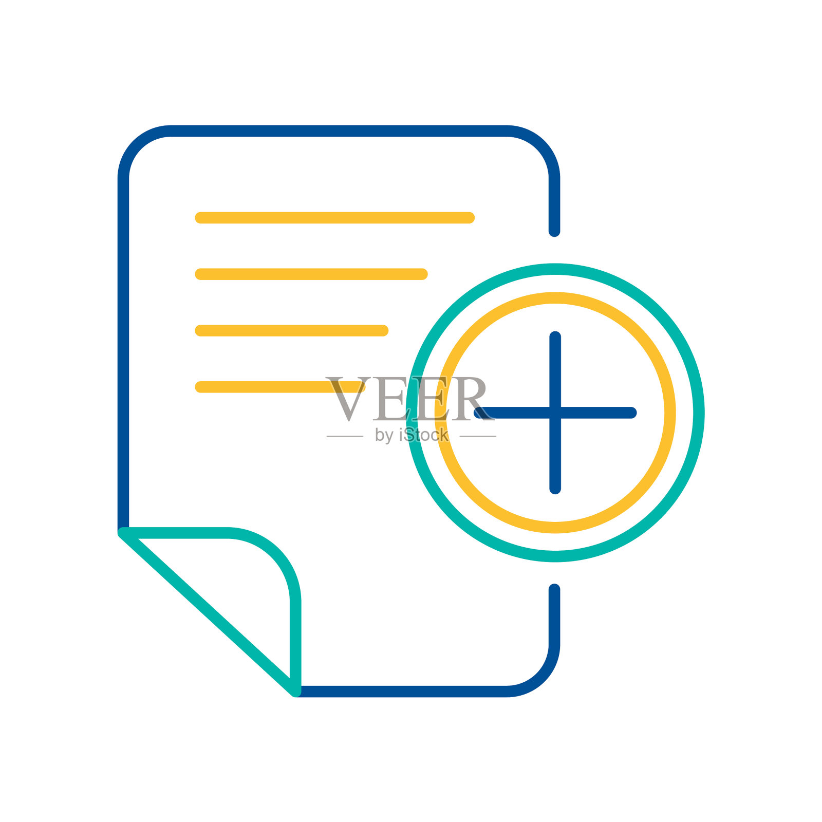 办公室文件添加蓝色和黄色的线性图标图标素材