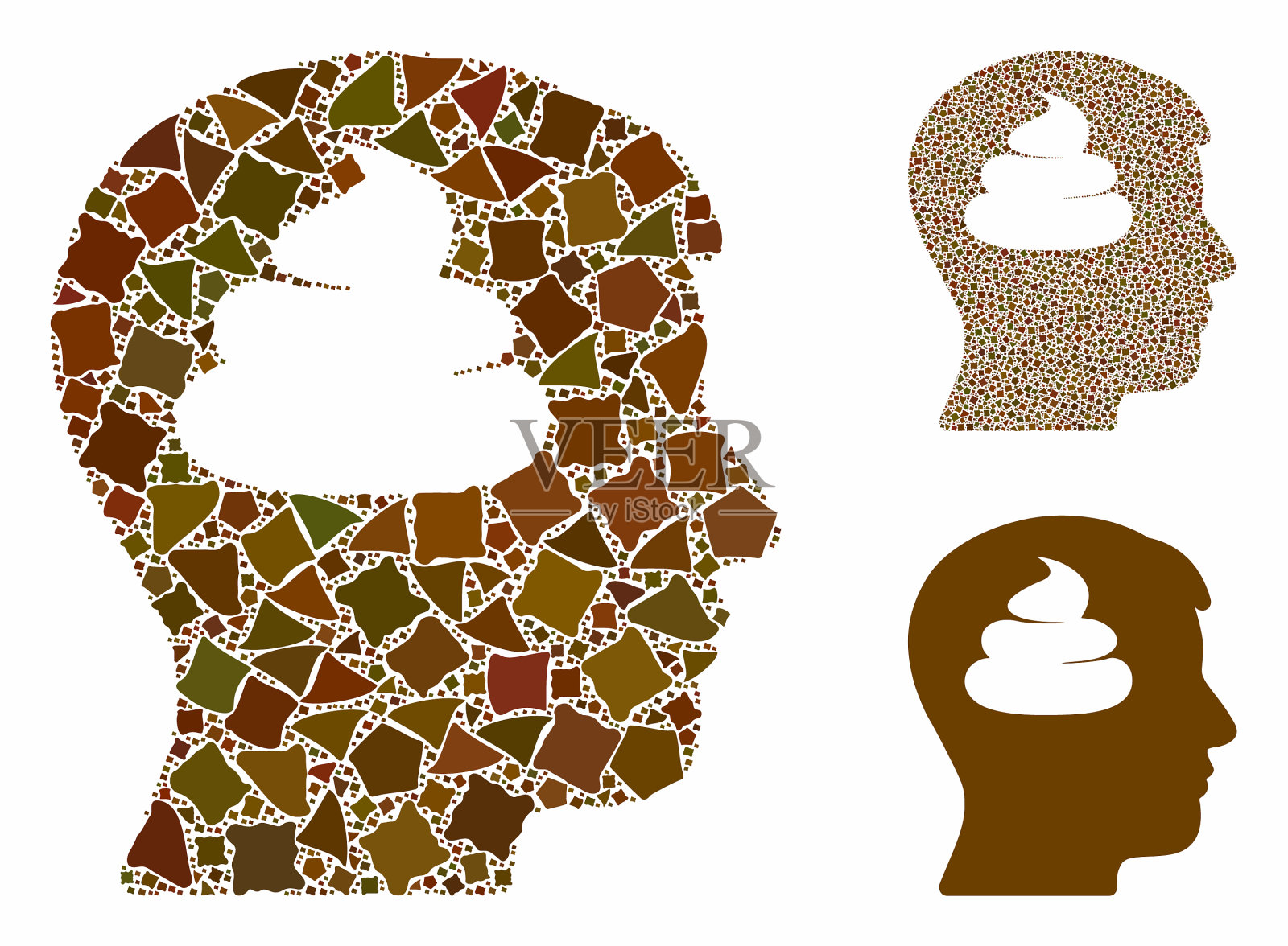 屎脑头马赛克图标粗犷物品插画图片素材