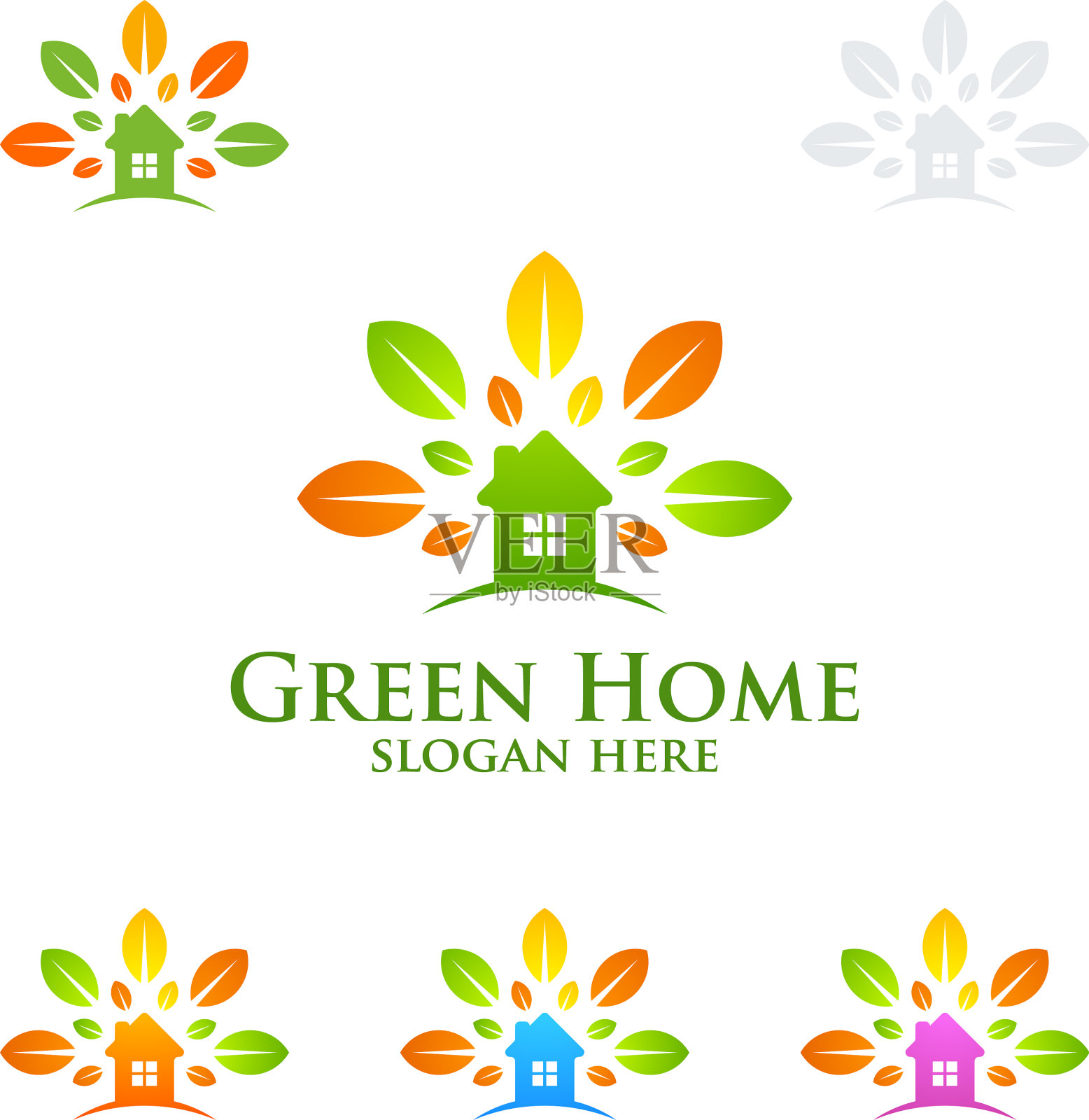 绿色家居标志房地产标志设计用插画图片素材