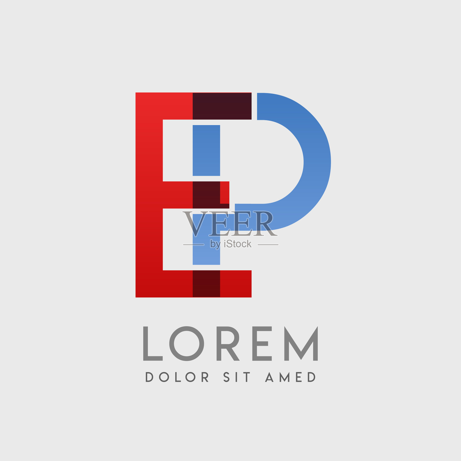 Ep标志字母与蓝色和红色渐变插画图片素材