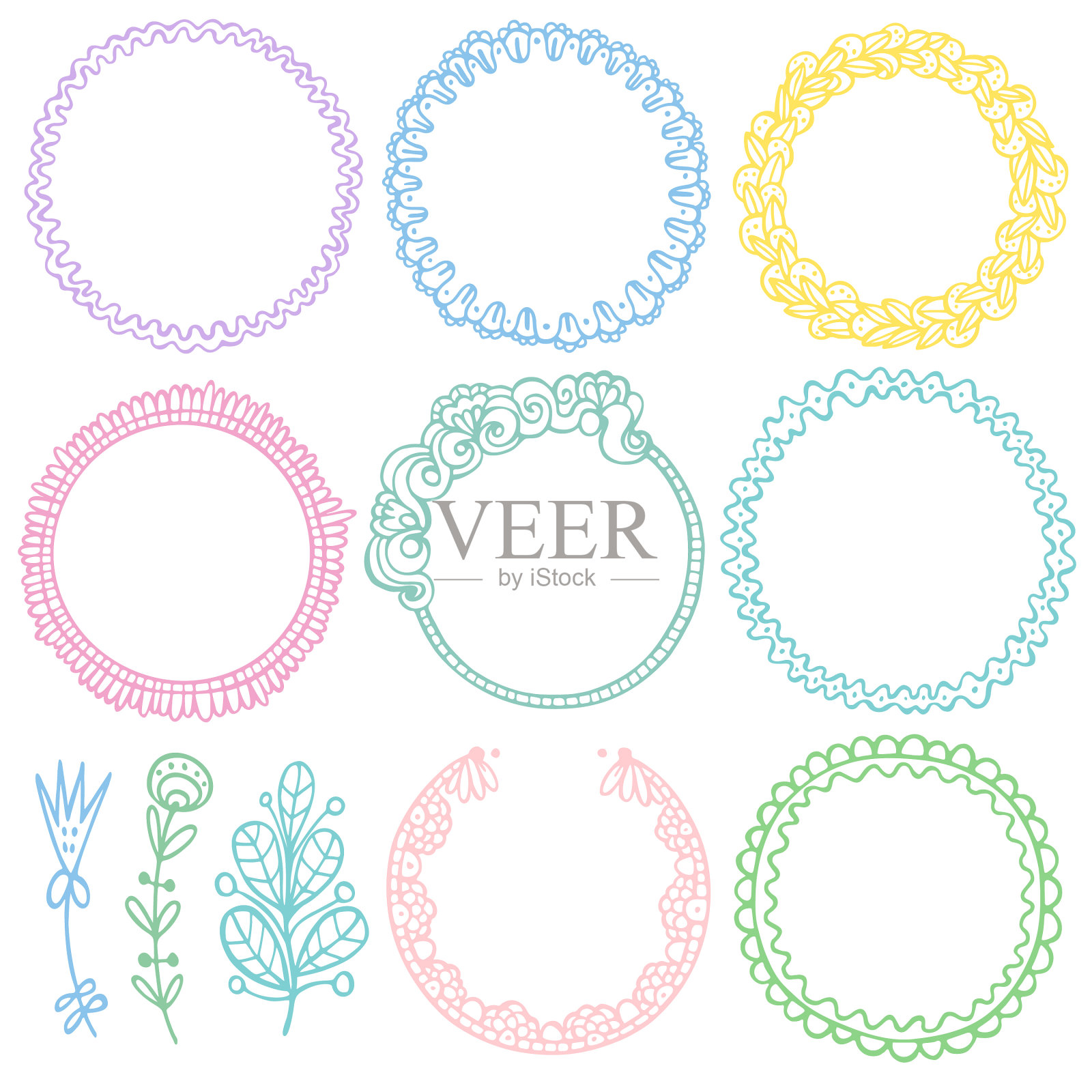 设置黑色涂鸦框架vignettes插画图片素材