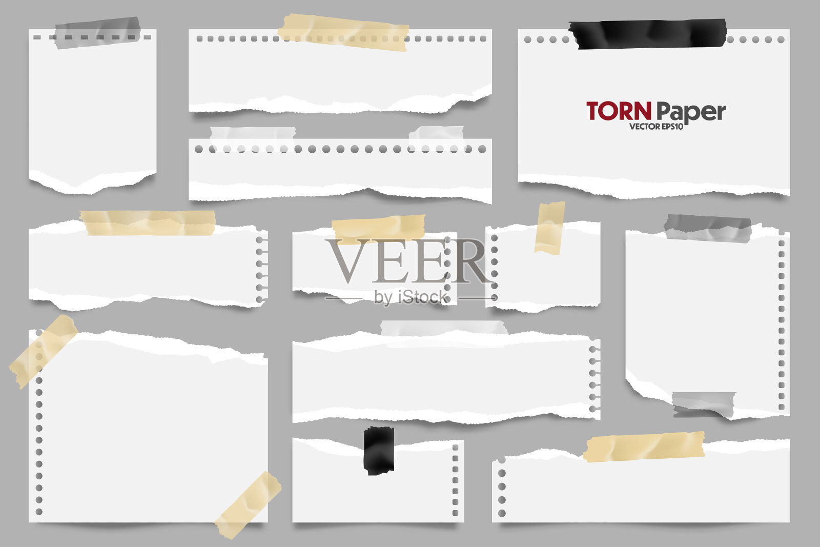 白色撕纸条收集逼真设计模板素材