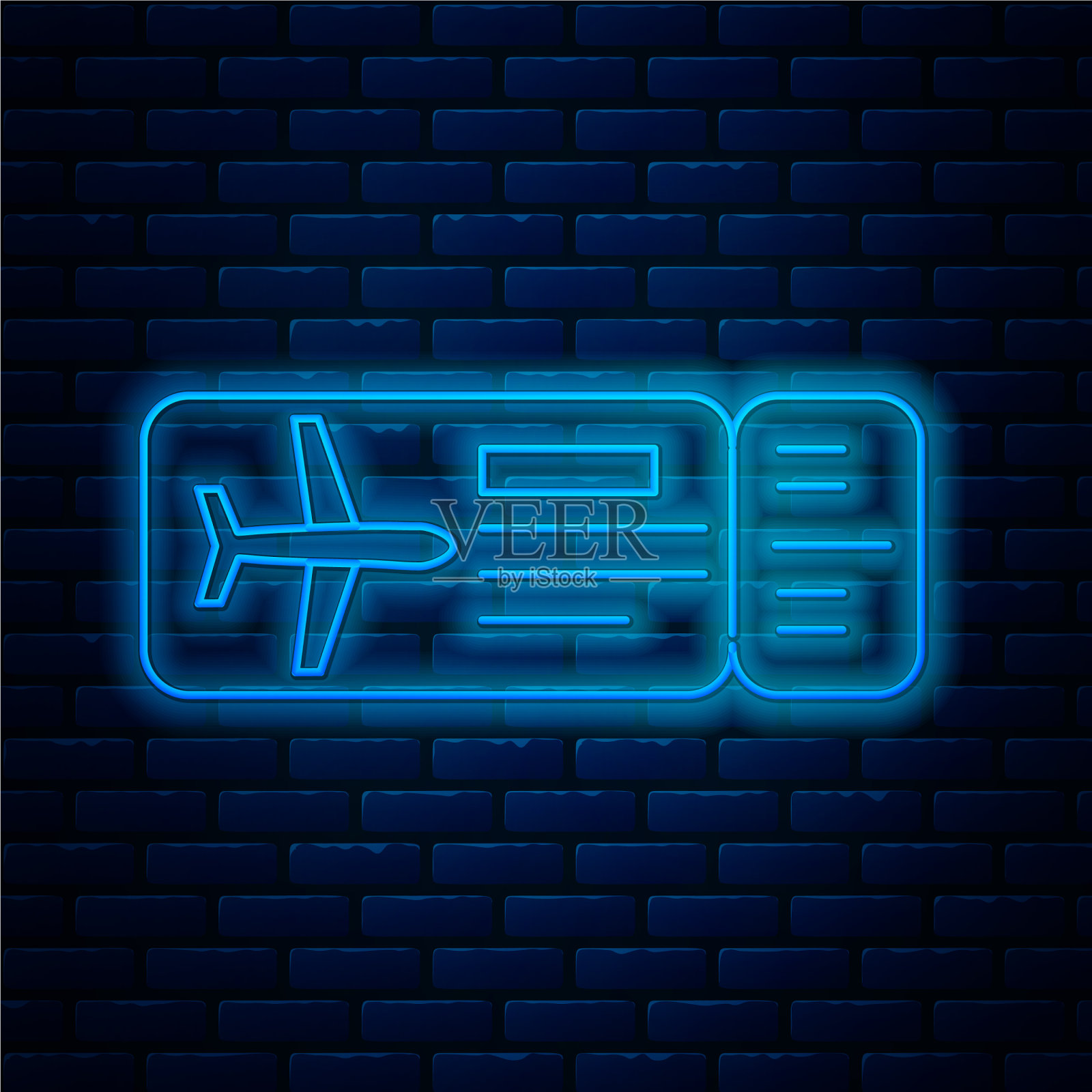 发光的霓虹线机票图标孤立上插画图片素材