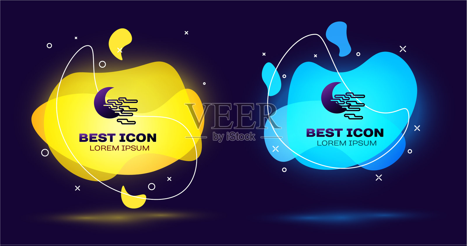 黑色的雾和月亮图标孤立在深蓝色图标素材