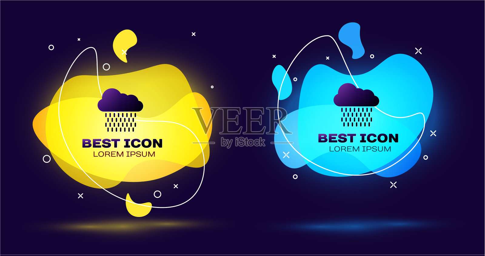 黑色的云与雨的图标孤立在深蓝色图标素材