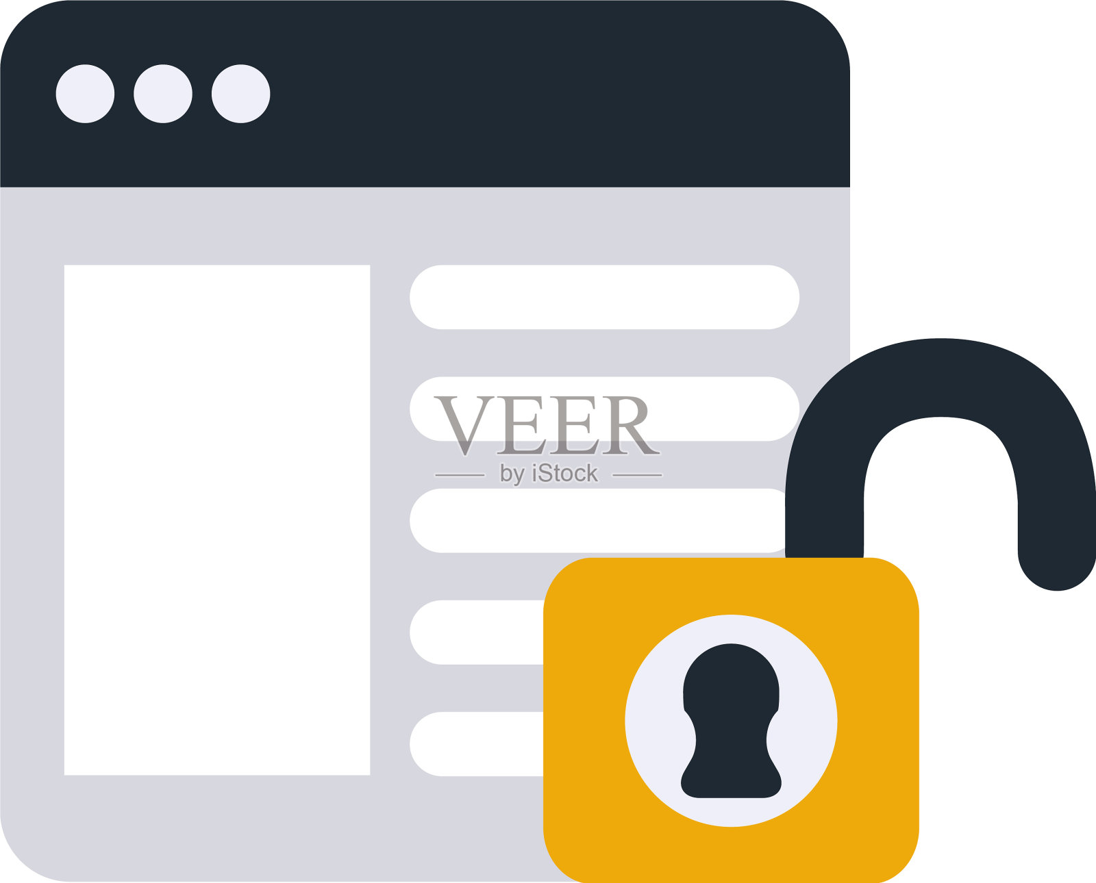 安全网页与挂锁打开的平面风格设计元素图片