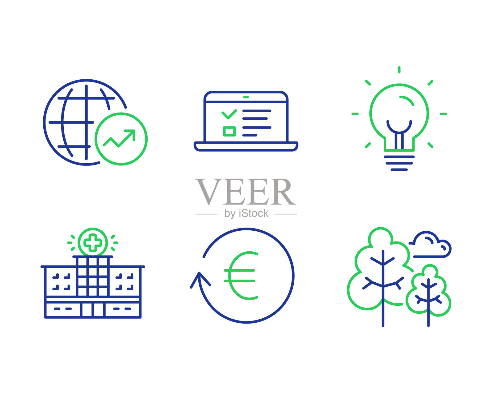 兑换货币能源和医院大楼图标素材