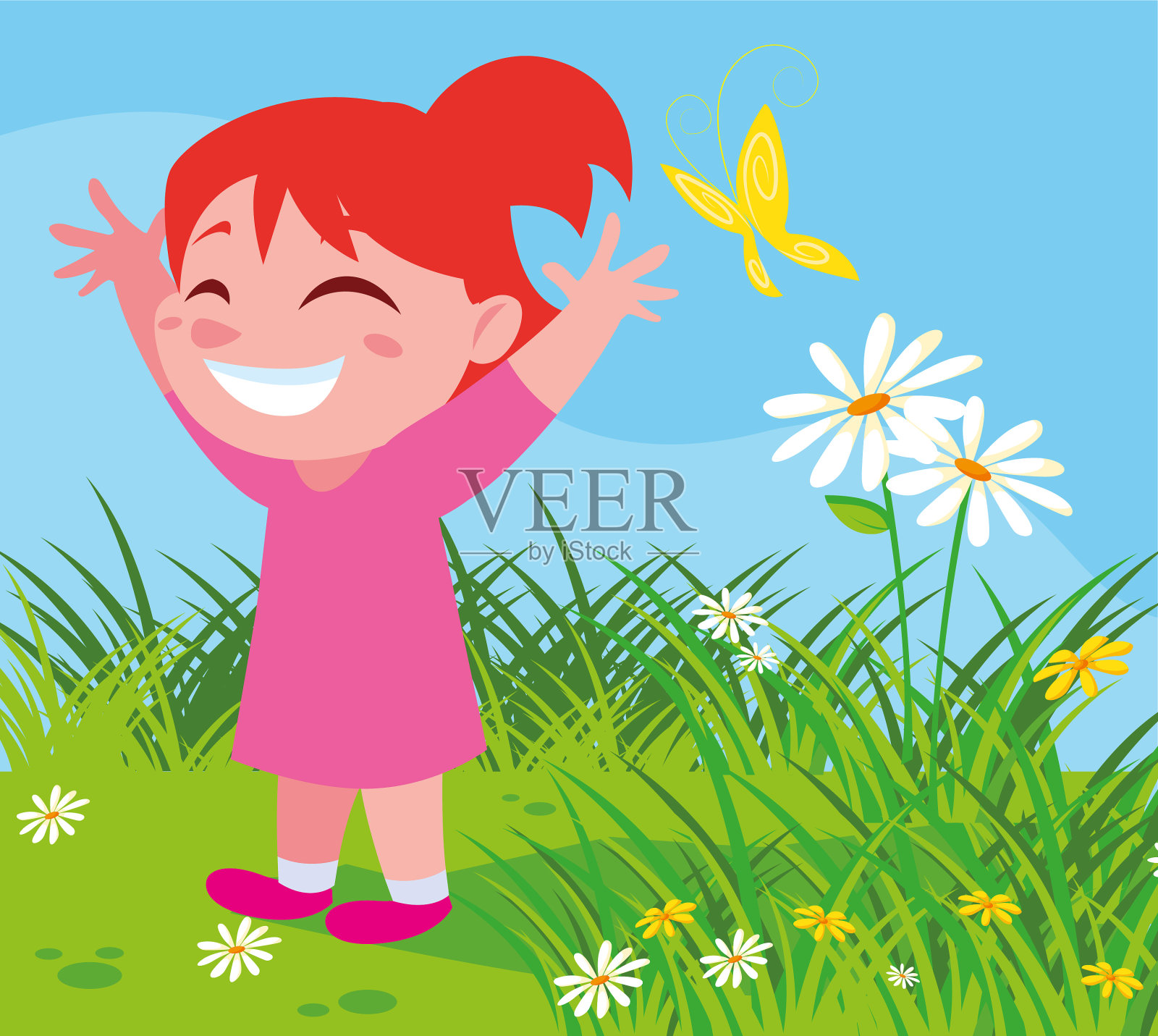 可爱的女孩微笑着在户外玩耍设计元素图片