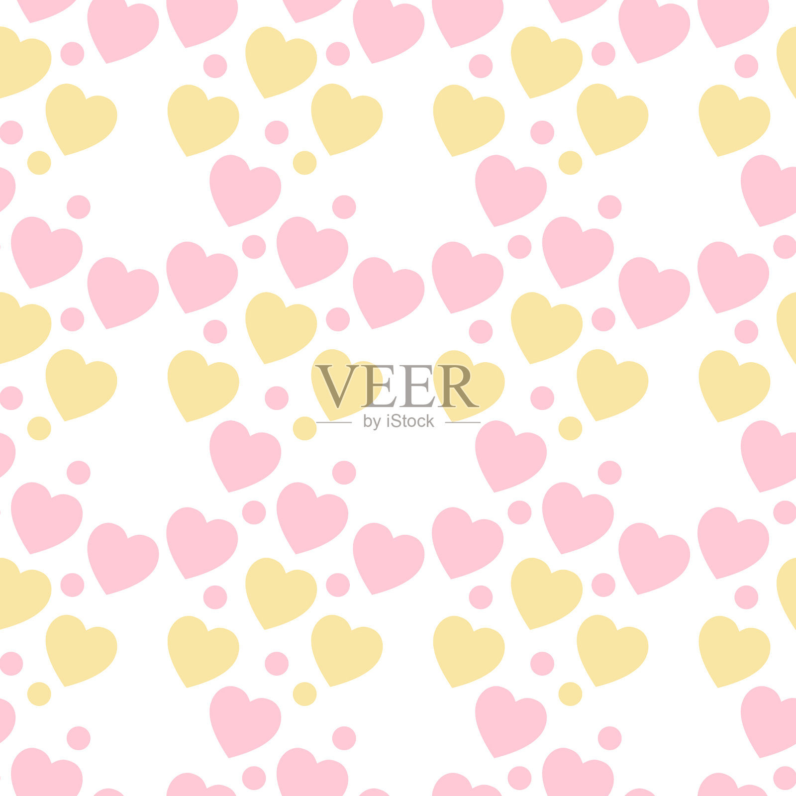 柔和的黄色和粉红色心形图案上无缝衔接插画图片素材