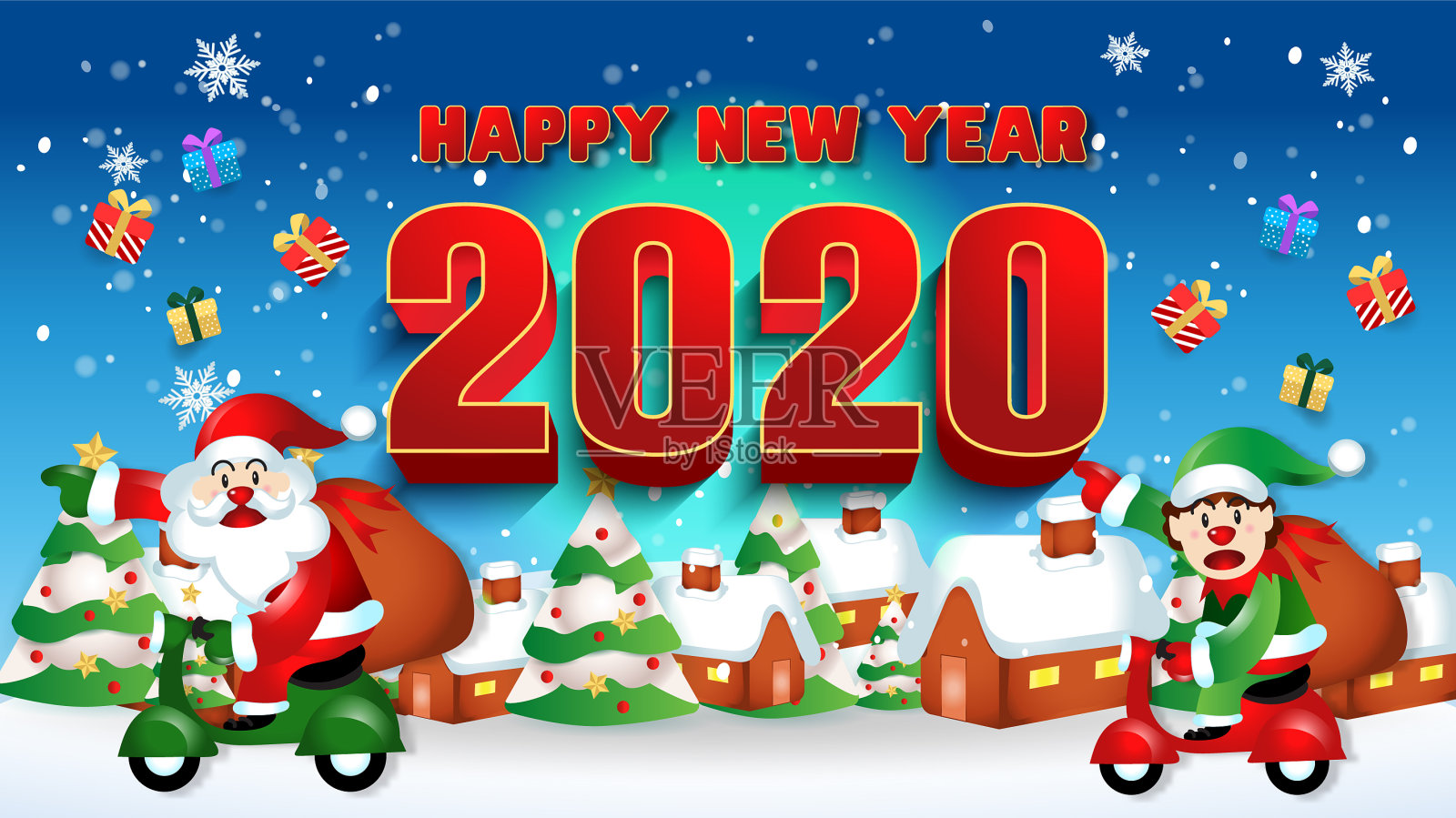 圣诞老人快乐，可爱的卡通插画图片素材