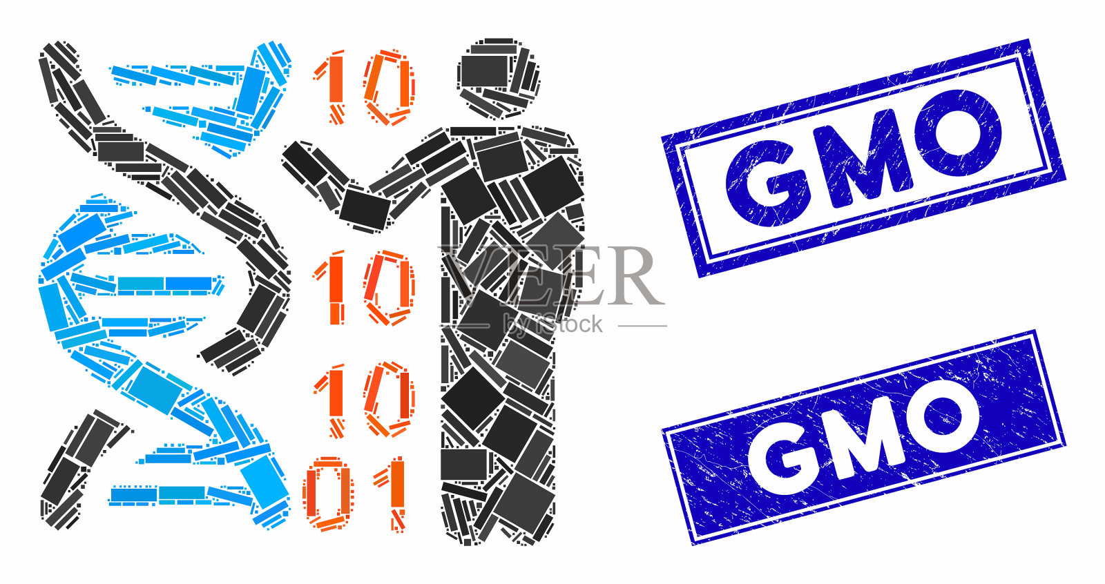 遗传学讲座马赛克和划痕矩形插画图片素材