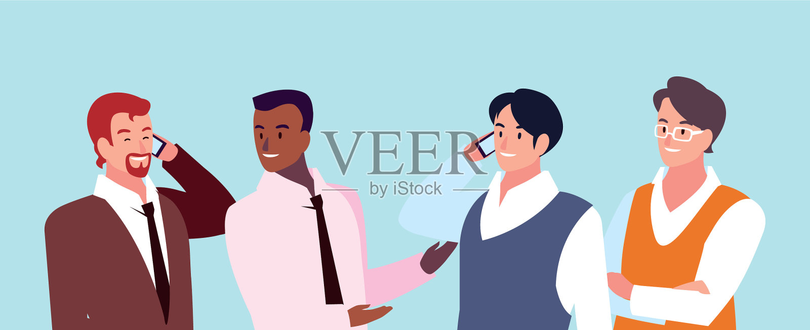 设置商人与各种各样的观点，姿势和图标素材