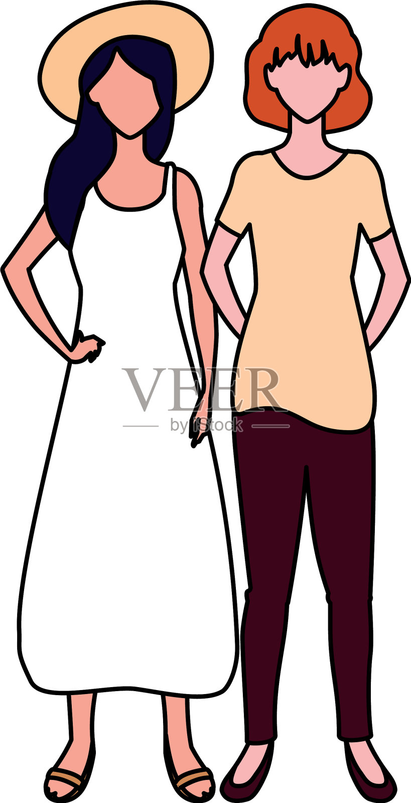 没有脸的女人站着摆着不同的姿势设计元素图片