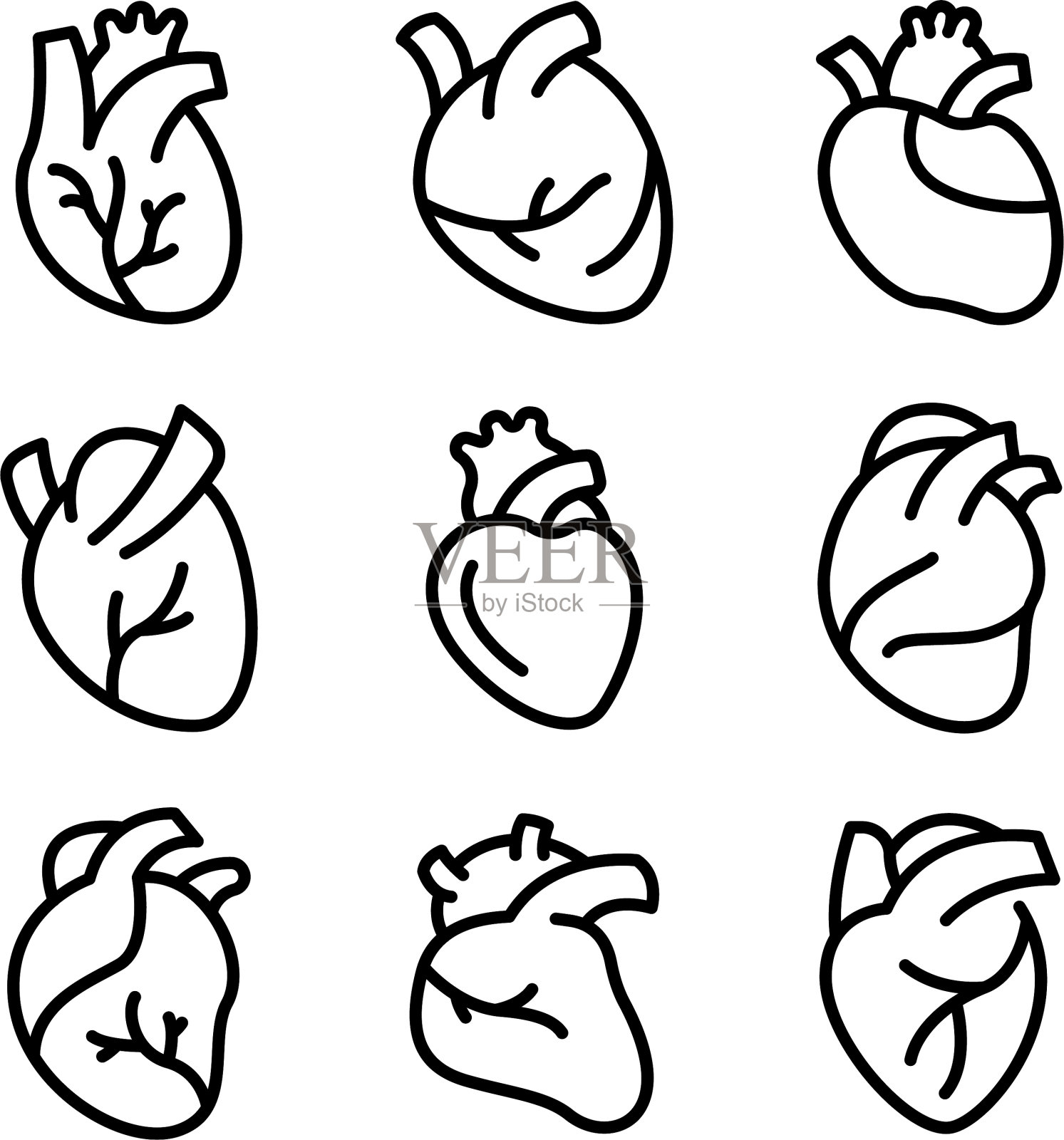 人类心脏图标设置轮廓风格图标素材