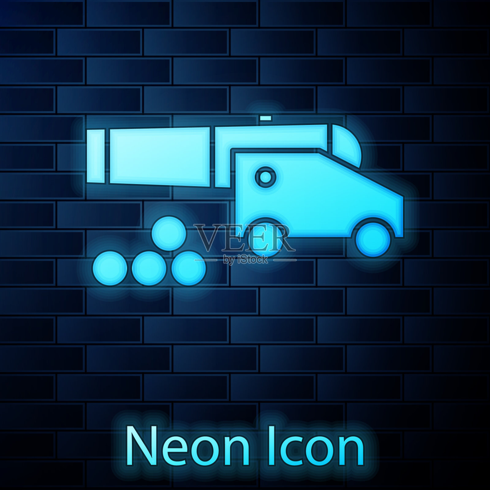 发光的霓虹灯大炮与炮弹图标孤立插画图片素材