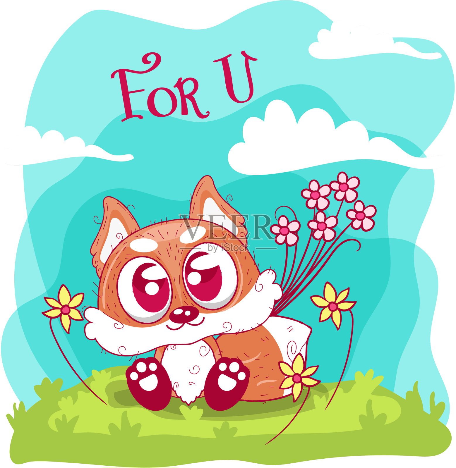 贺卡可爱卡通狐狸设计元素图片