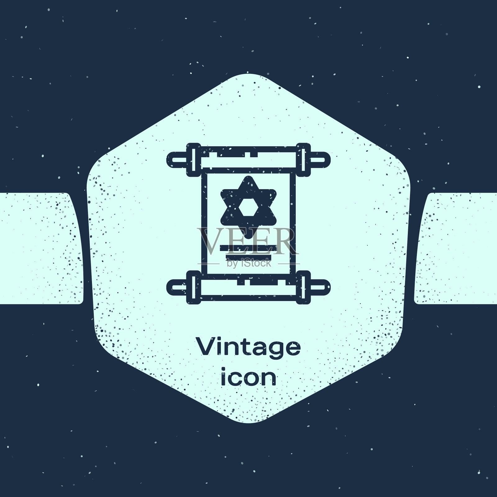 Grunge线torah卷轴图标孤立在蓝色插画图片素材