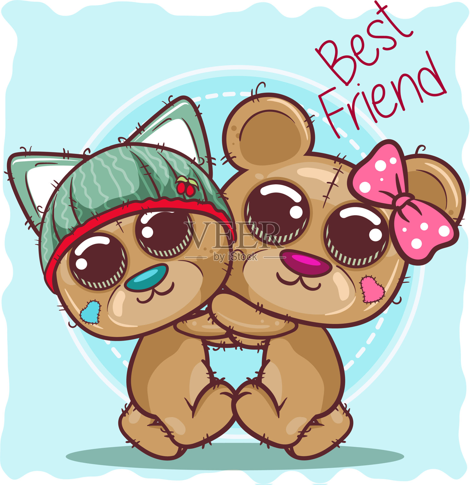 贺卡与熊男孩和女孩卡通设计元素图片