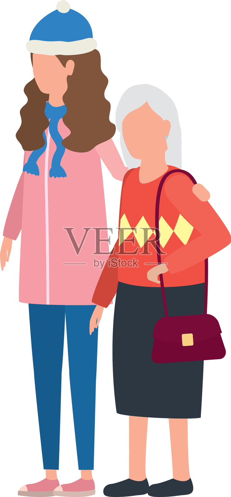 可爱的祖母和女儿使用圣诞帽设计元素图片