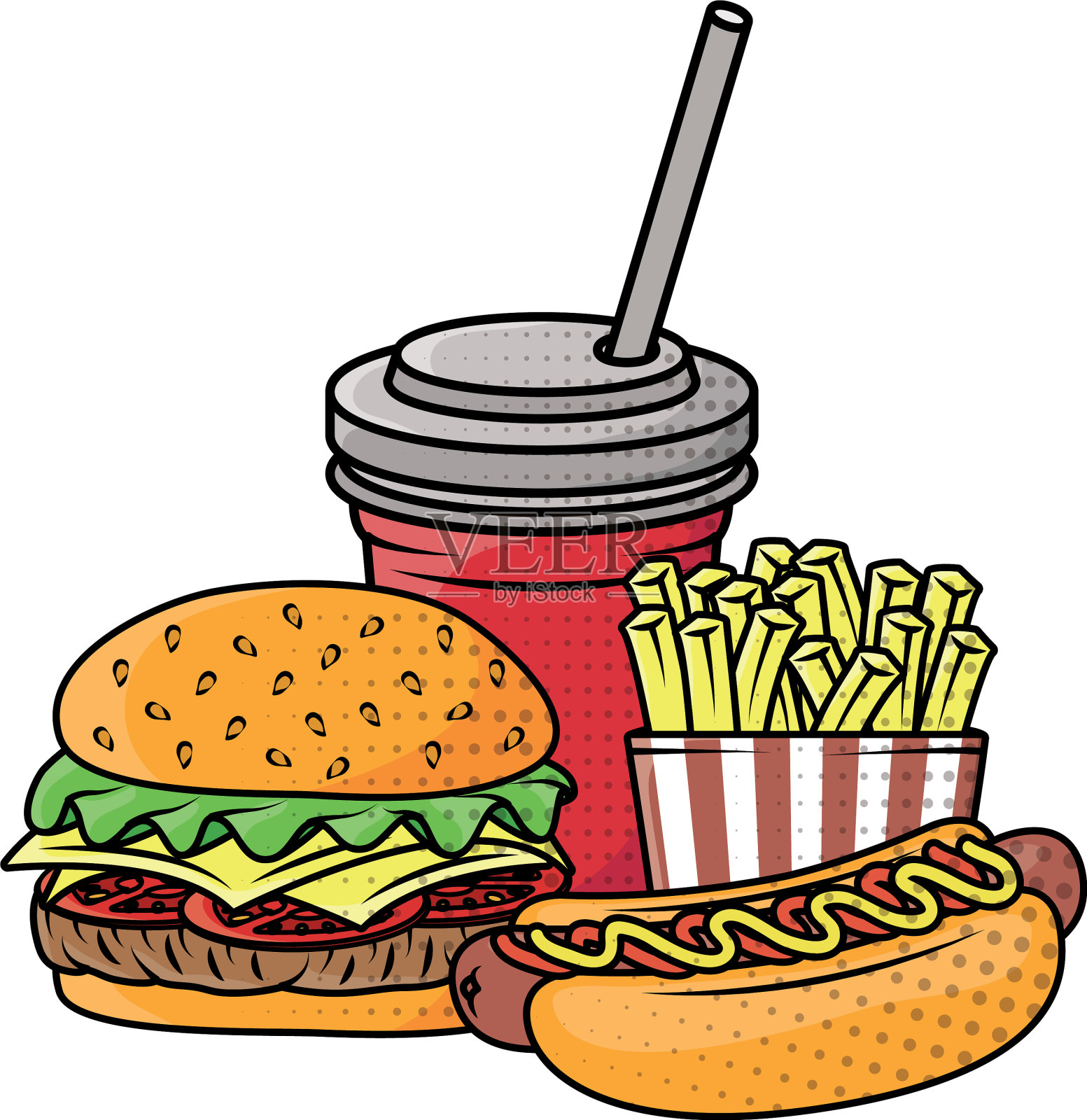 可口的快餐配苏打水和炸薯条设计元素图片