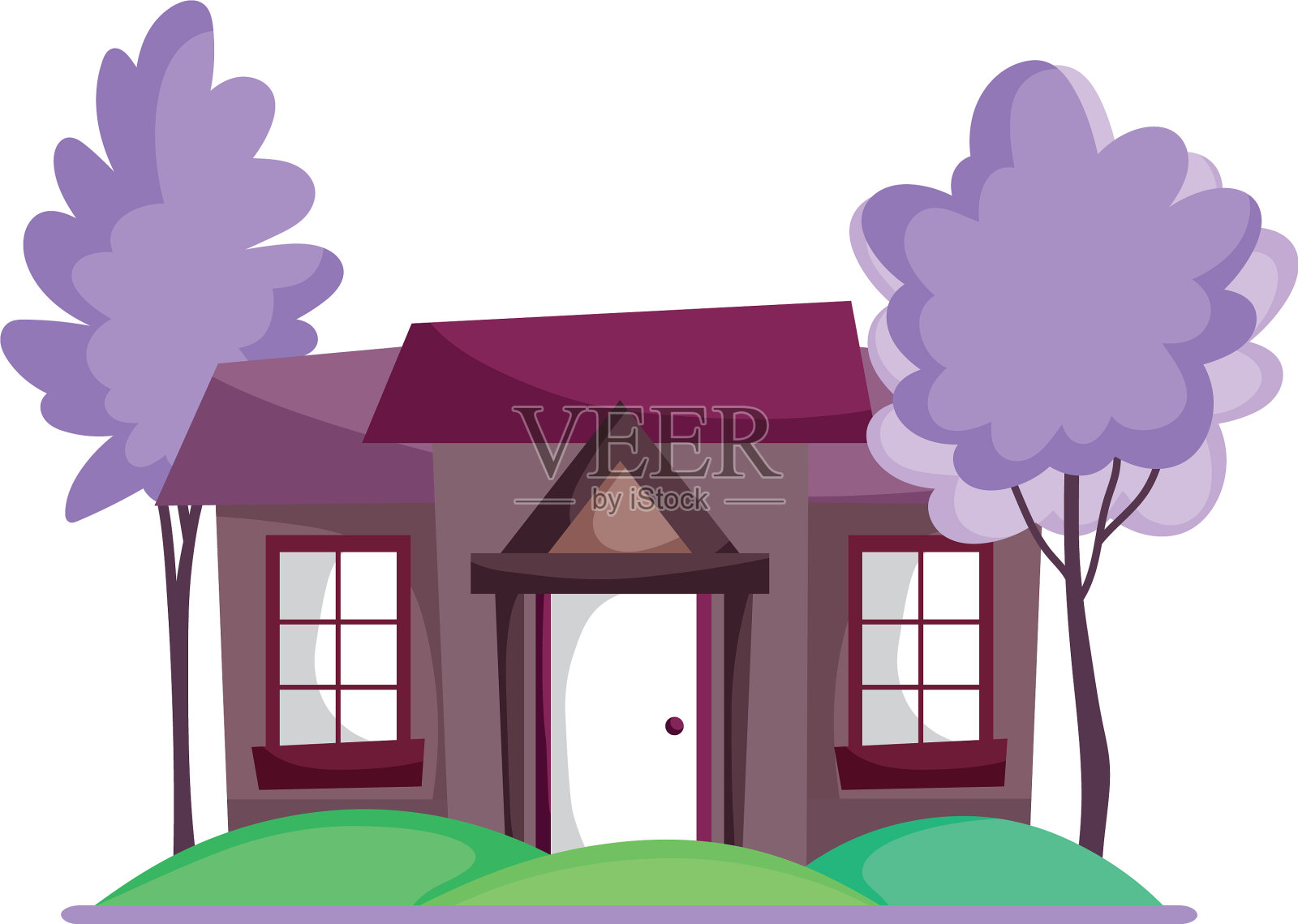 房屋正面树木自然风光设计元素图片