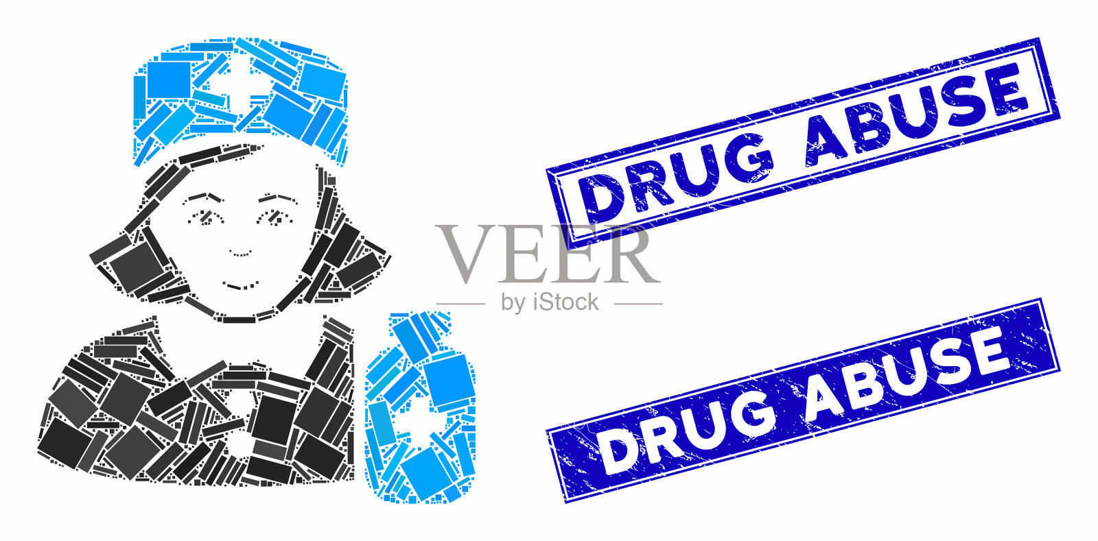 药剂师女士马赛克和划痕矩形插画图片素材