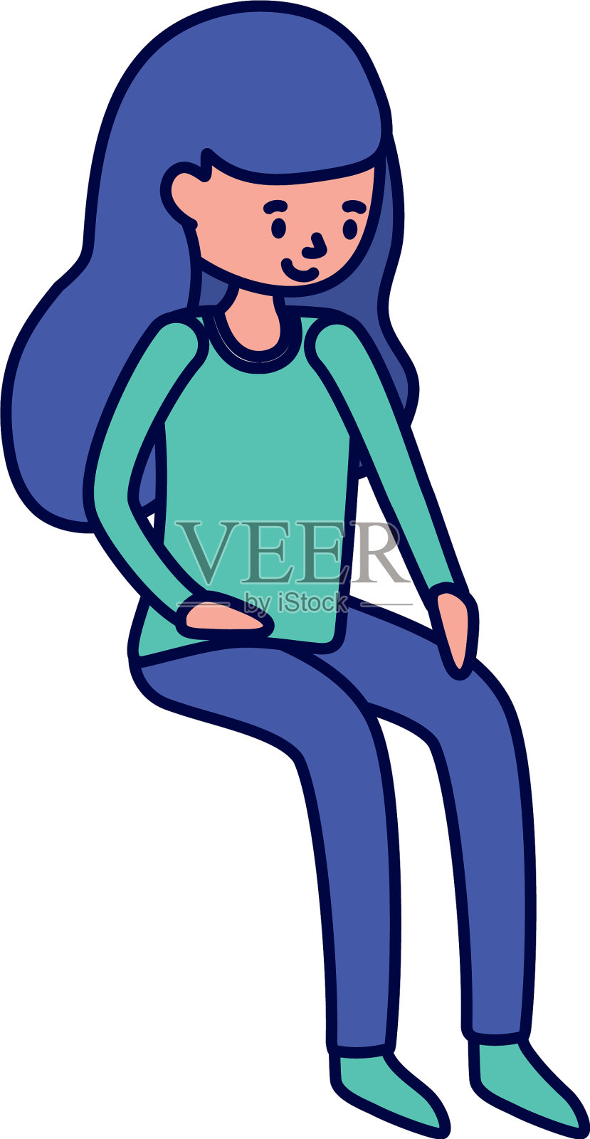 年轻女子卡通人物坐在白色设计元素图片