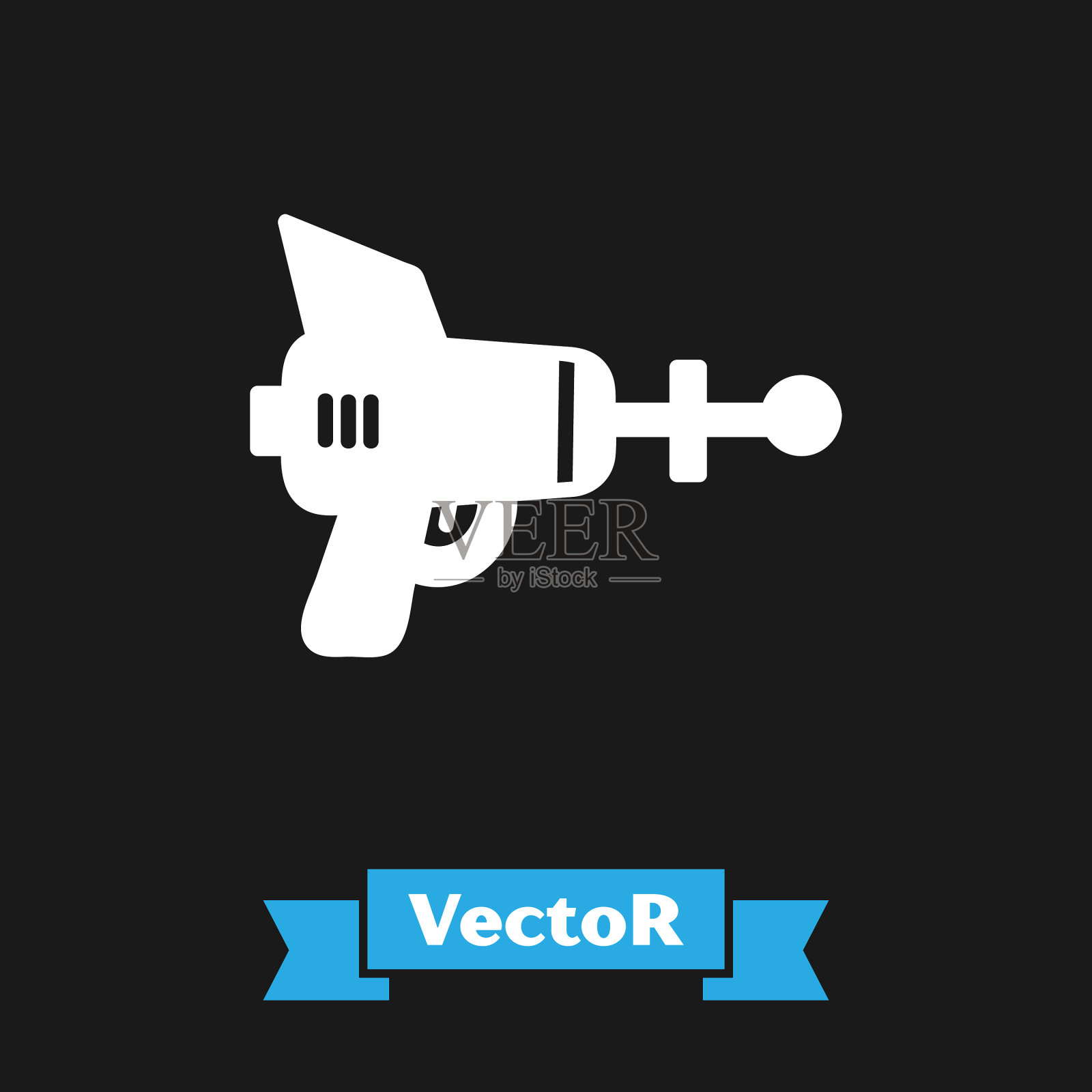 白色射线枪图标孤立在黑色背景插画图片素材