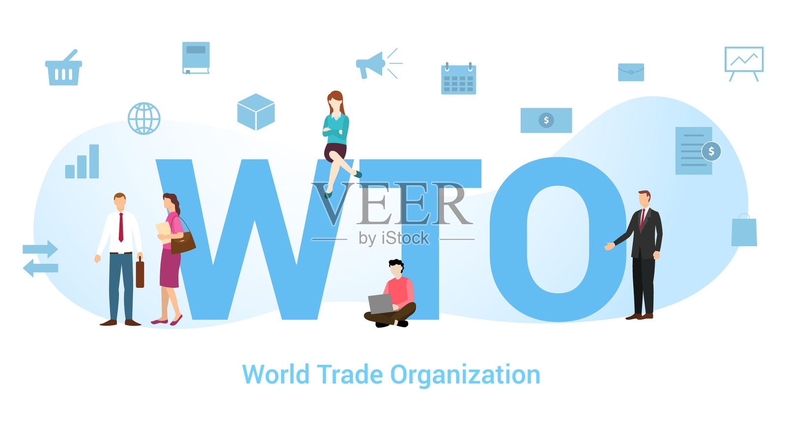 Wto世界贸易组织的概念与大插画图片素材