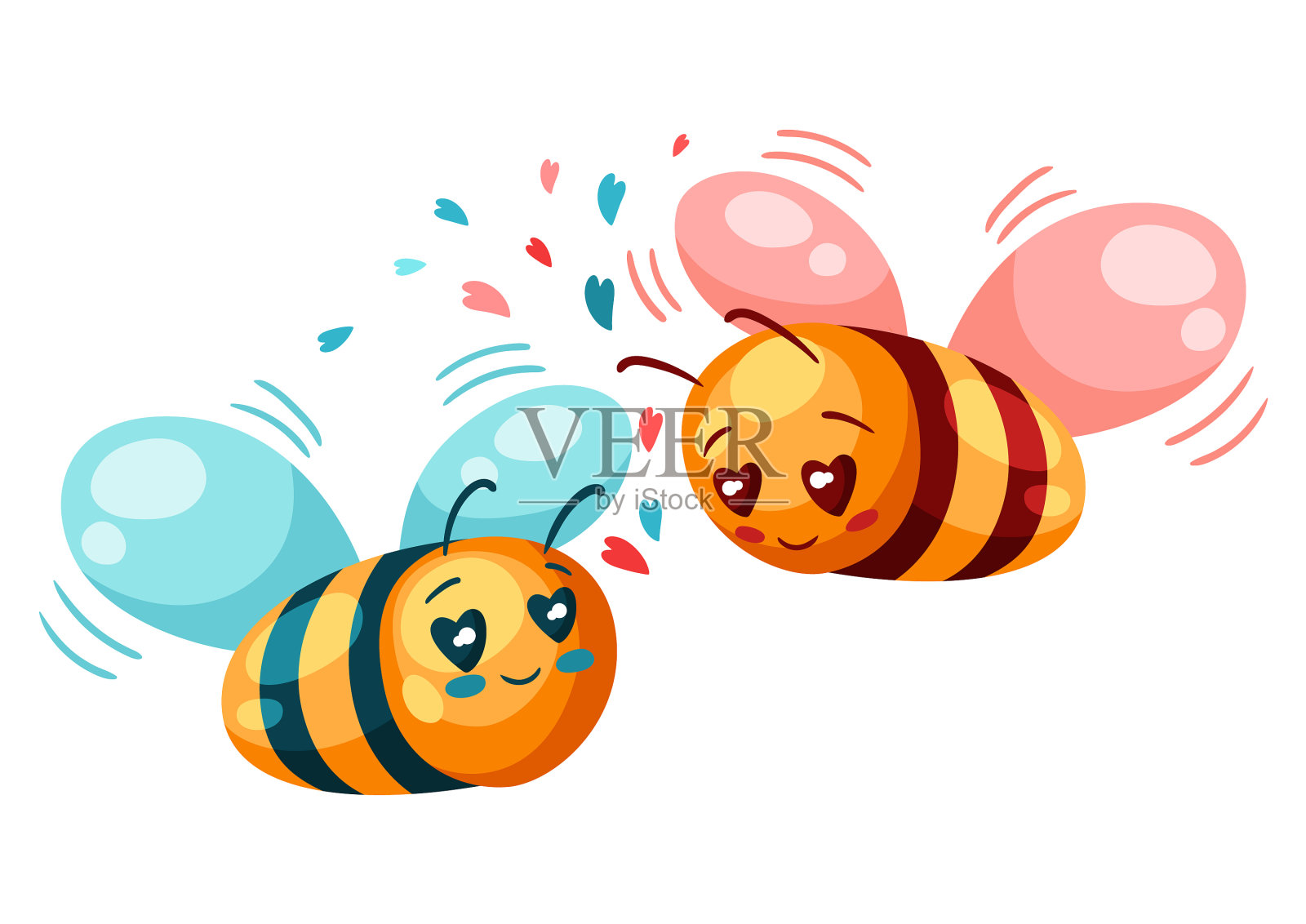 可爱的一对蜜蜂在情人节相爱设计元素图片