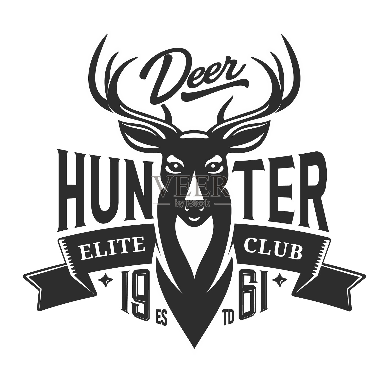 猎人俱乐部徽章野鹿狩猎设计元素图片