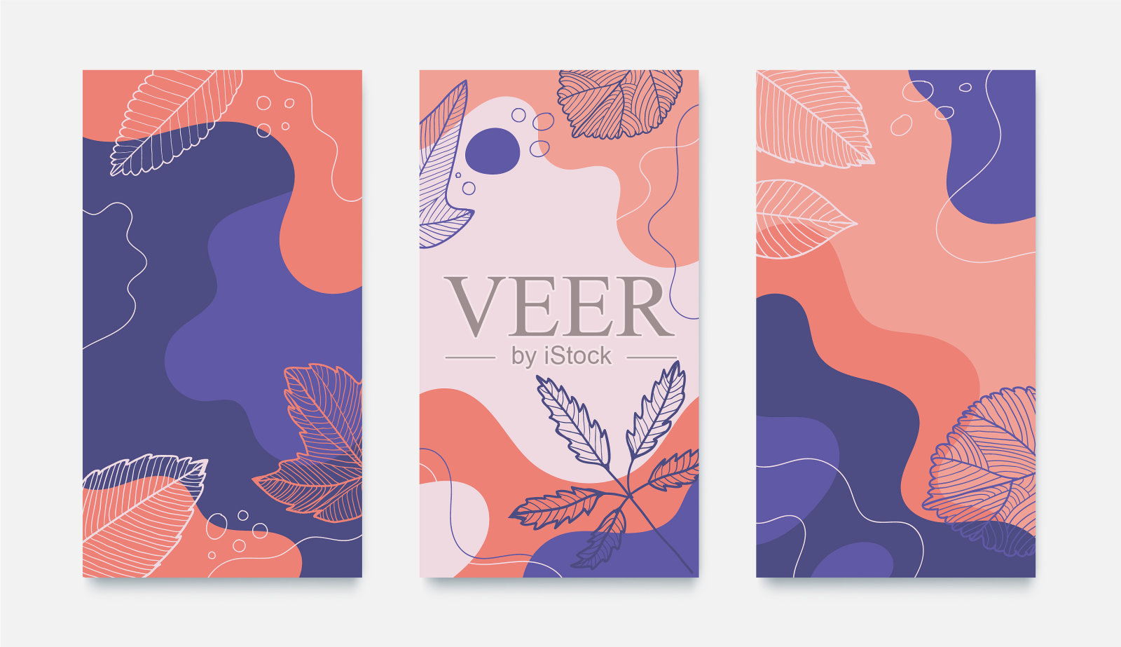 Set波浪抽象的秋天旗帜手设计模板素材