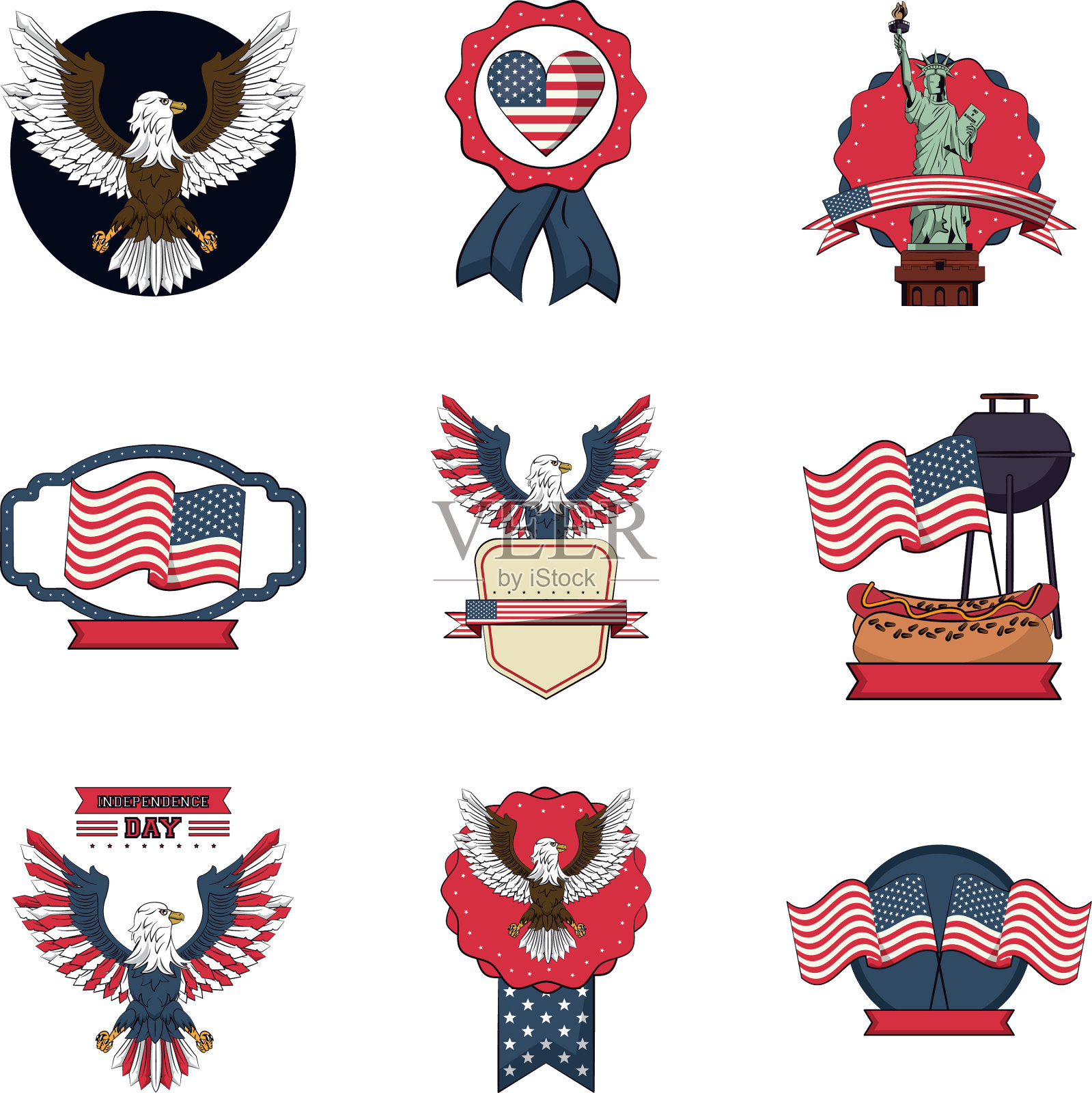 捆绑美国设置图标插画图片素材