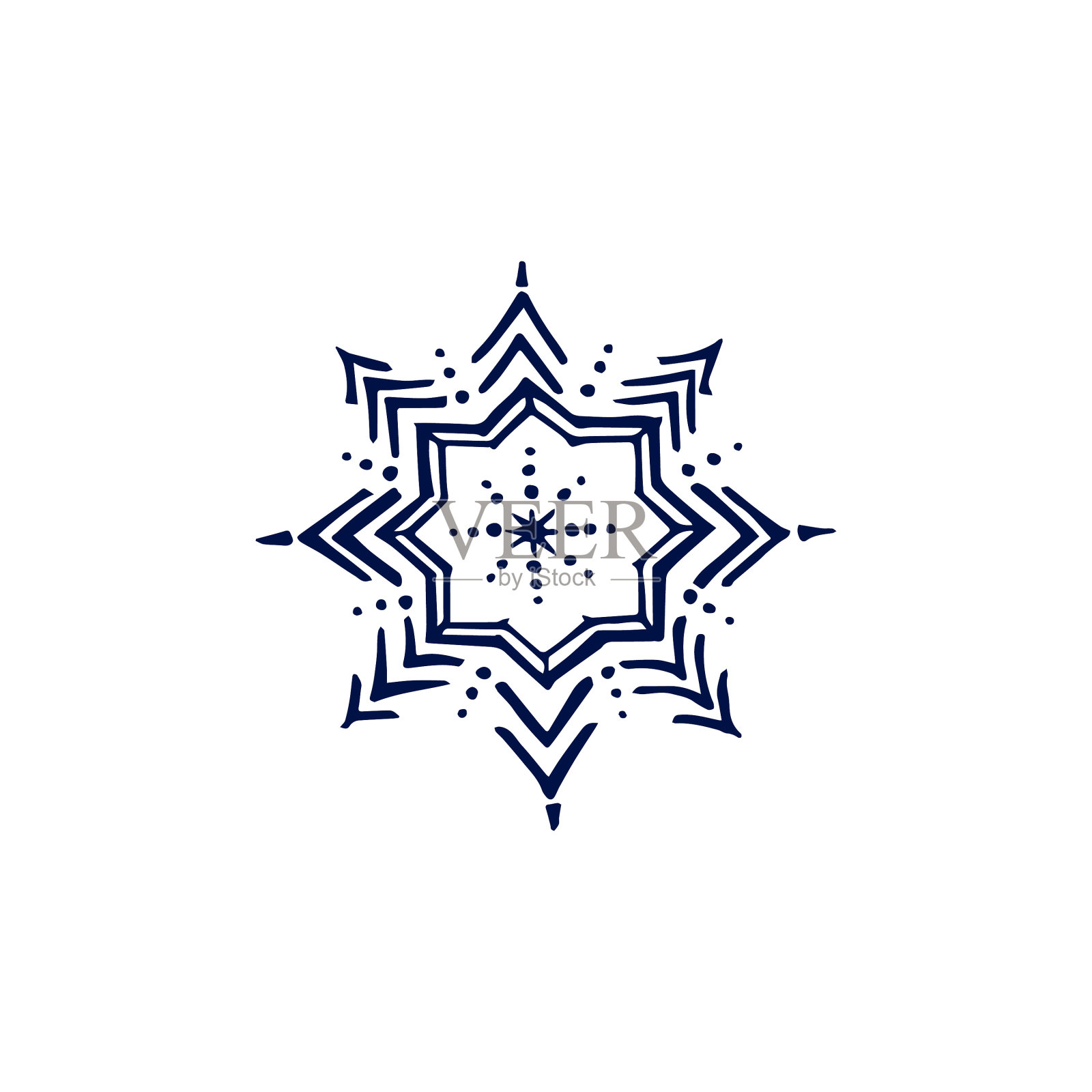 手绘深蓝色雪花孤立在白色插画图片素材