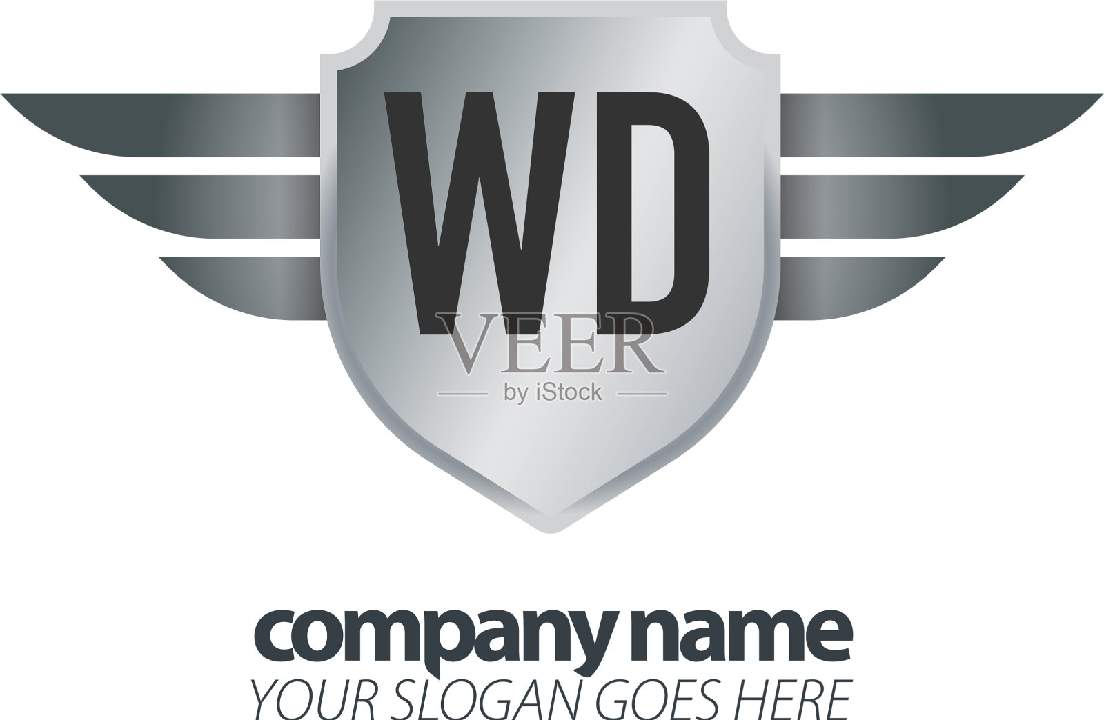 首字母wd盾图标设计标志翼插画图片素材