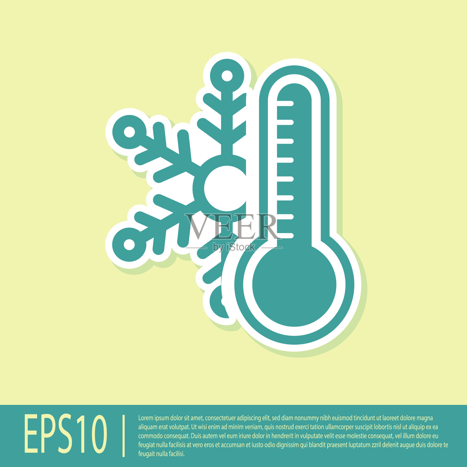 绿色温度计与雪花图标隔离插画图片素材