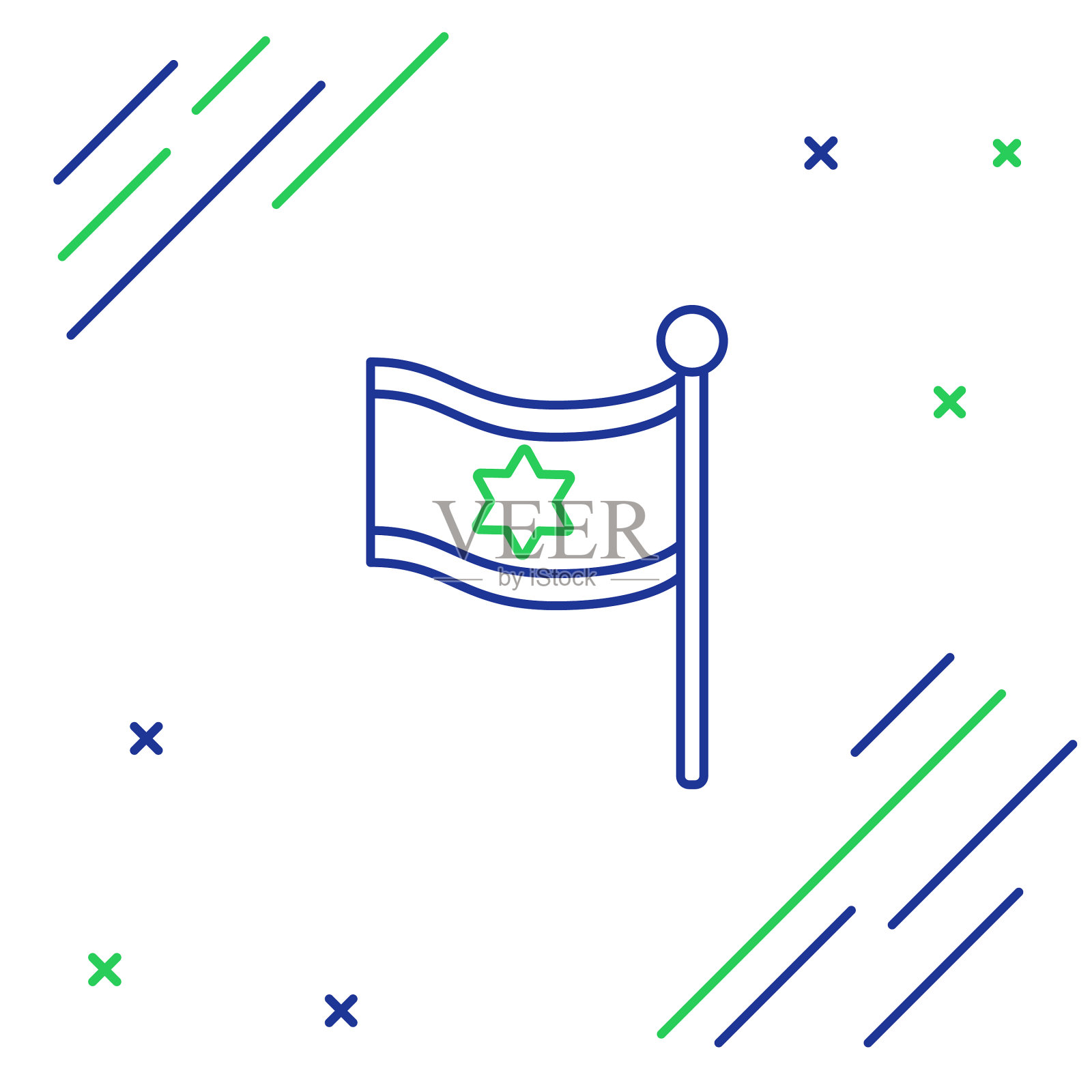 蓝线和绿线旗帜以色列图标孤立插画图片素材